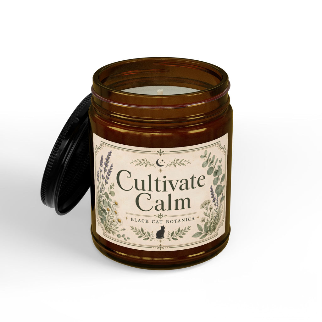 Cultivate Calm Soy Candle, Amber Jar Candle with Black Lid