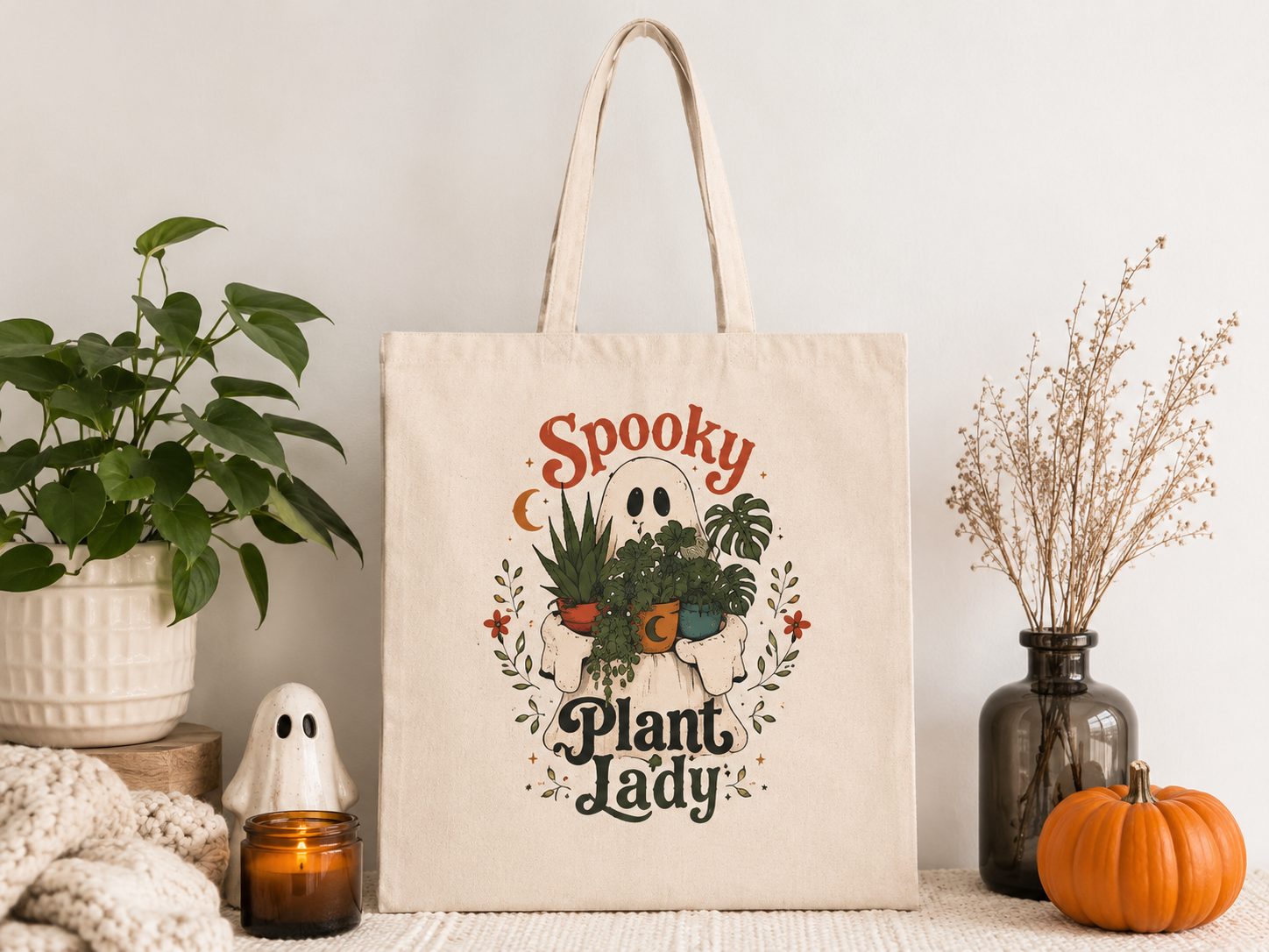 Spooky Plant Lady Tote Bag | Halloween Plant Lover Tote