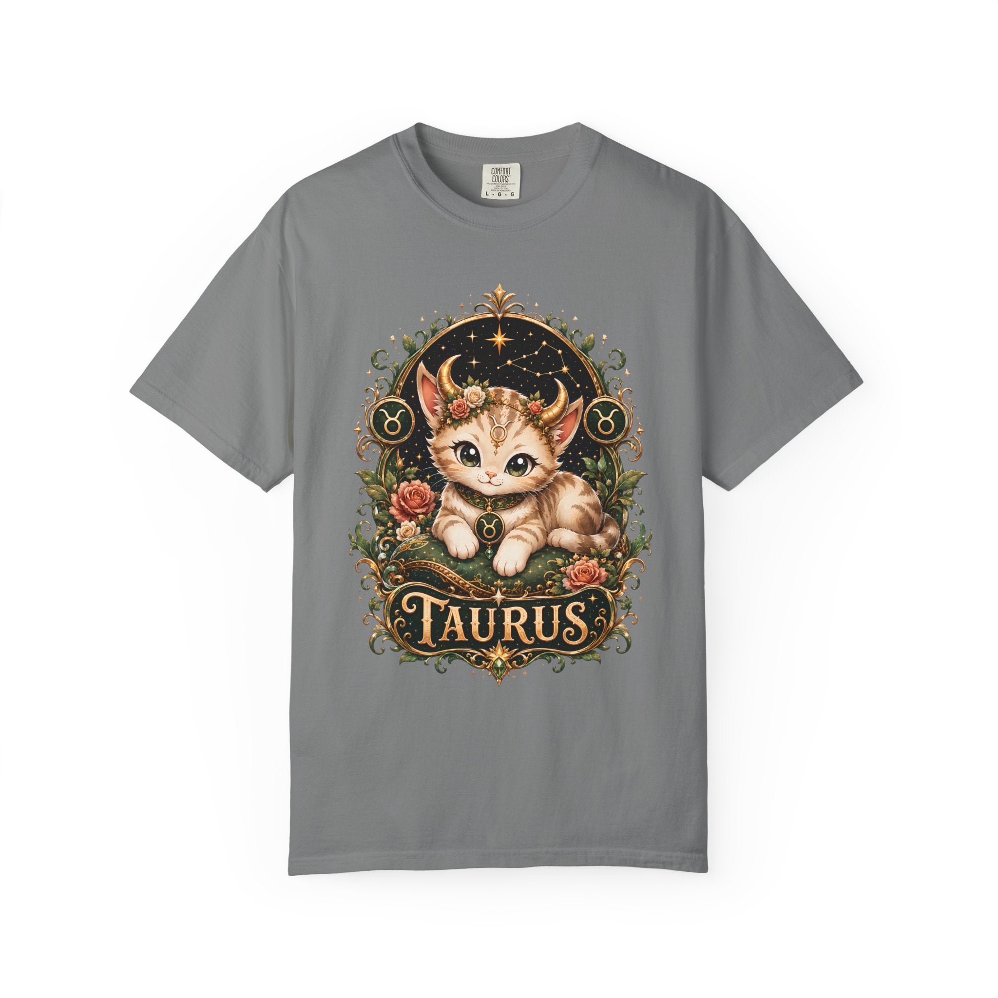 Taurus Cat Illustration T-Shirt | Zodiac Kitten Tee