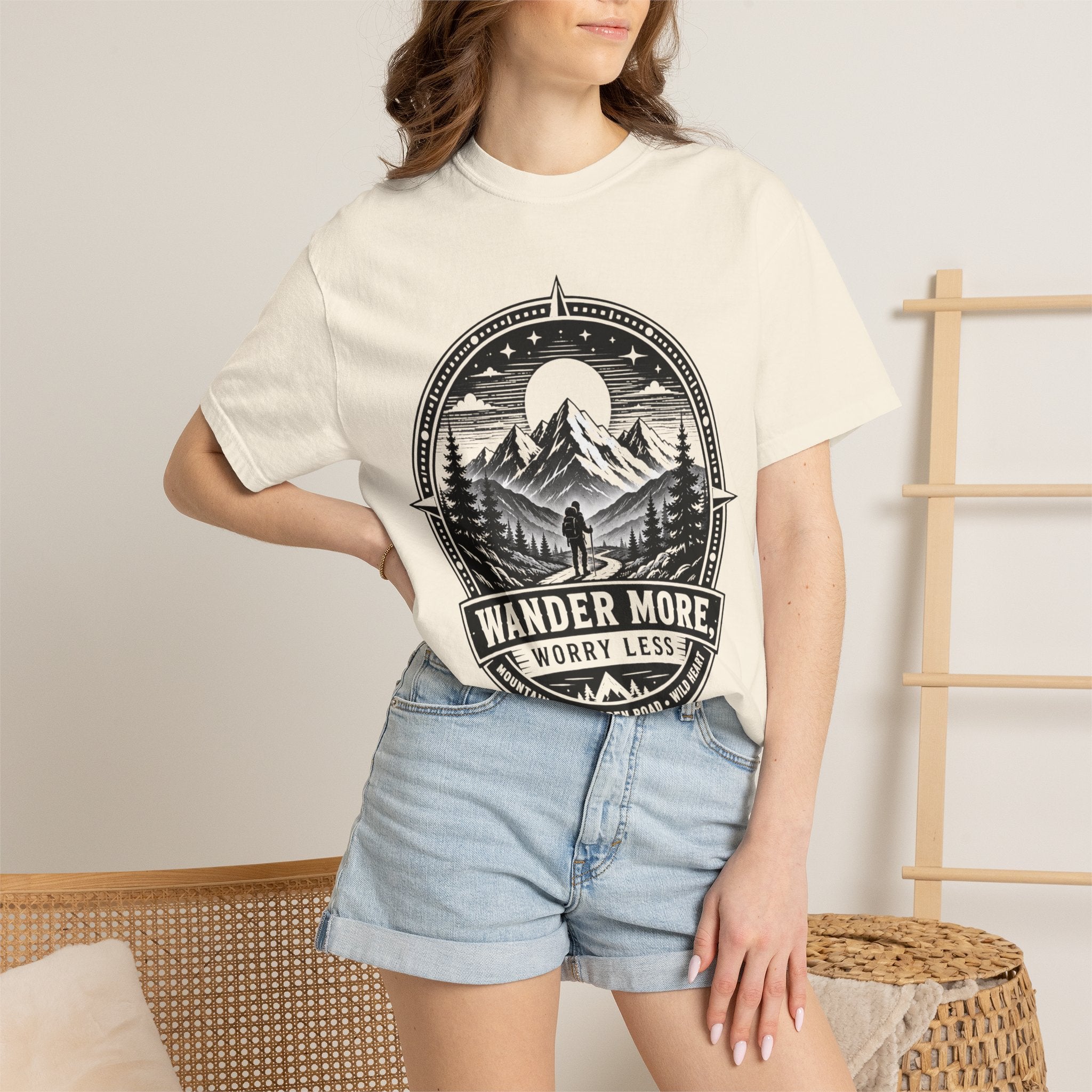 Wander More Worry Less Shirt, Mountain Hiking Tee, Adventure Shirt, Outdoorsy Graphic Tee, Nature Lover Gift, Camping Shirt, Hiking Gift