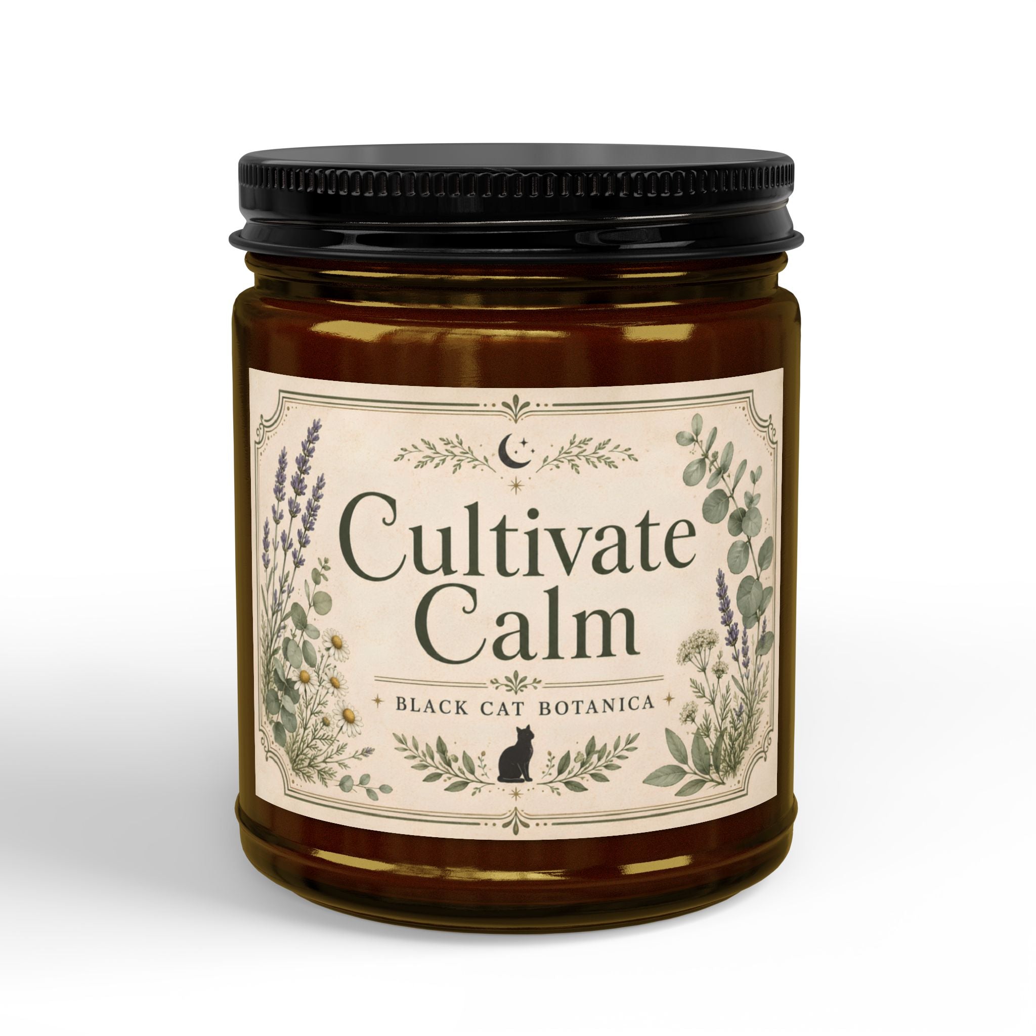 Cultivate Calm Soy Candle, Amber Jar Candle with Black Lid