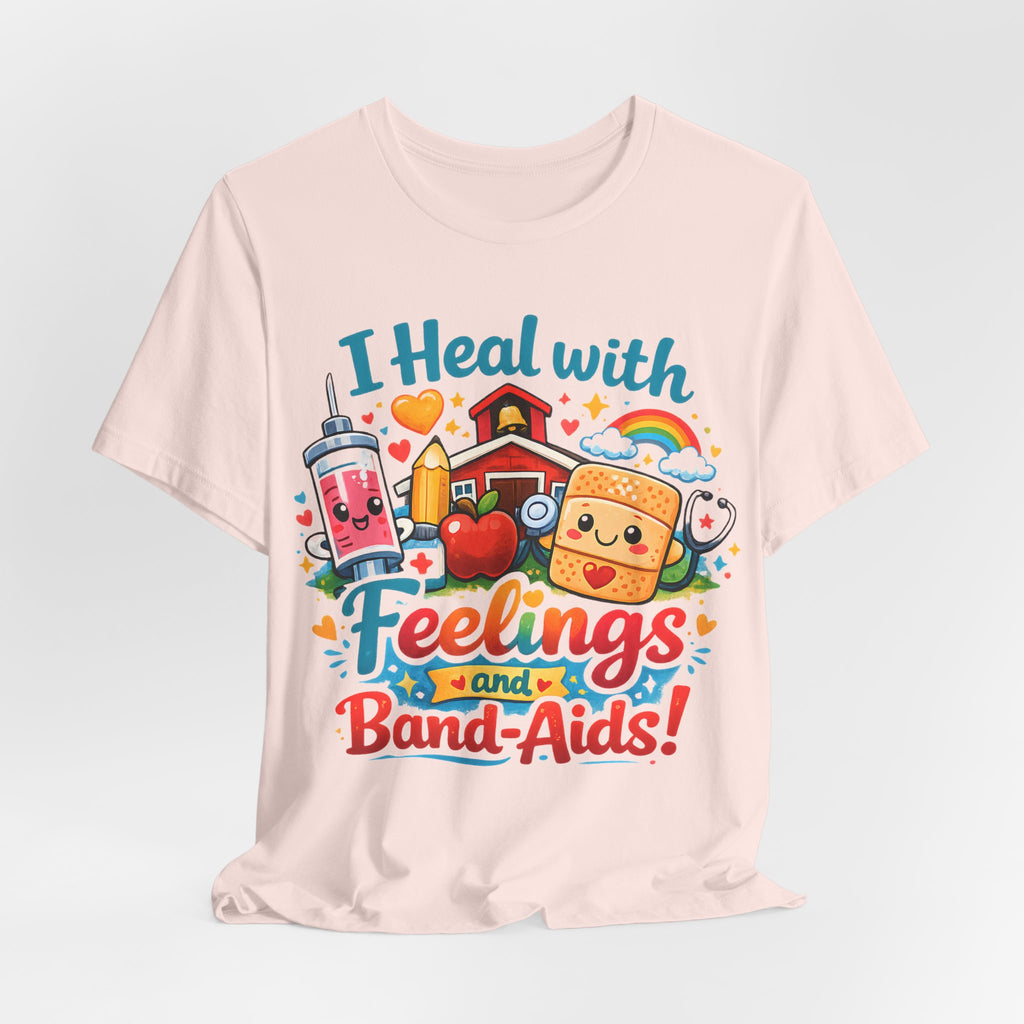 School Nurse Shirt, I Heal With Feelings and Band-Aids Tee, Cute Nurse Teacher Shirt, Elementary School Nurse Gift, Back to School Nurse Tee