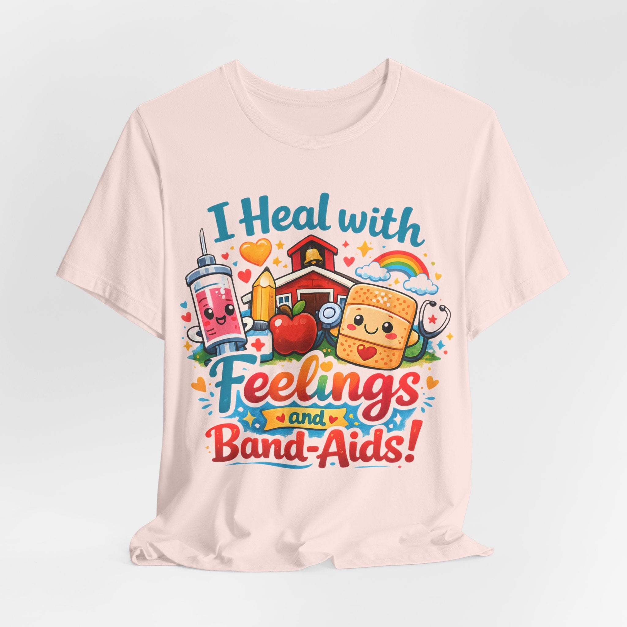 School Nurse Shirt, I Heal With Feelings and Band-Aids Tee, Cute Nurse Teacher Shirt, Elementary School Nurse Gift, Back to School Nurse Tee