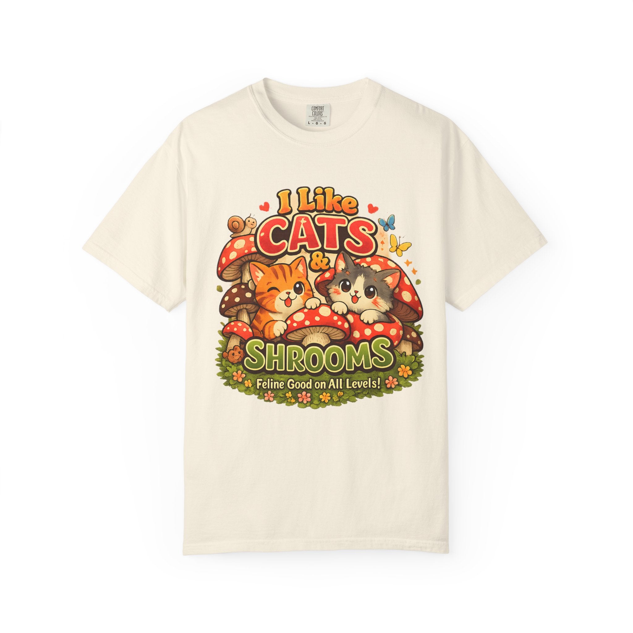 I Like Cats & Shrooms Shirt | Cute Mushroom Cat T-Shirt | Cottagecore Cat Lover Tee | Whimsical Kawaii Graphic Tee | Comfort Colors Shirt