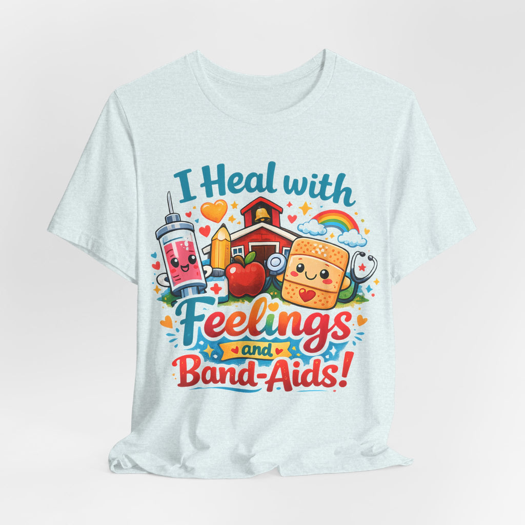 School Nurse Shirt, I Heal With Feelings and Band-Aids Tee, Cute Nurse Teacher Shirt, Elementary School Nurse Gift, Back to School Nurse Tee