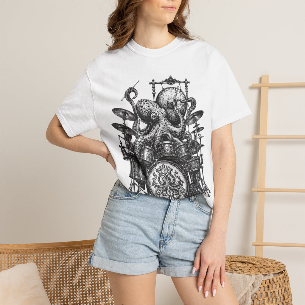 Octopus Drummer Shirt, Vintage Sea Creature T-Shirt, Musician Gift, Drum Set Graphic Tee, Nautical Rock Shirt, Ocean Lover Gift