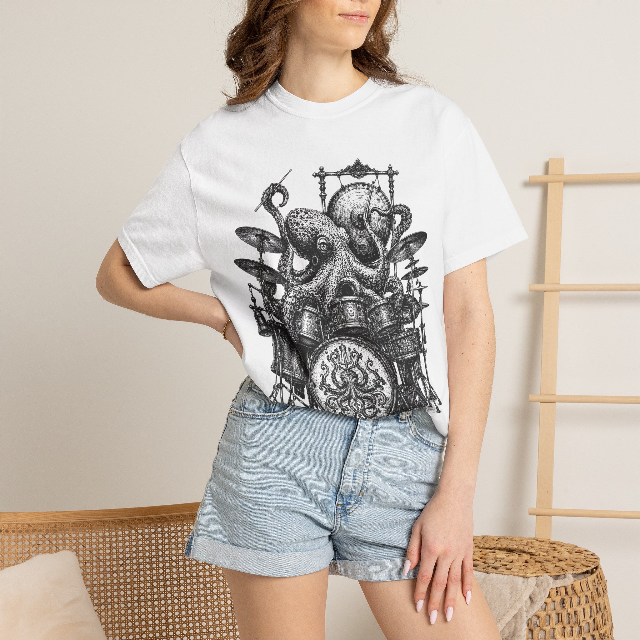 Octopus Drummer Shirt, Vintage Sea Creature T-Shirt, Musician Gift, Drum Set Graphic Tee, Nautical Rock Shirt, Ocean Lover Gift