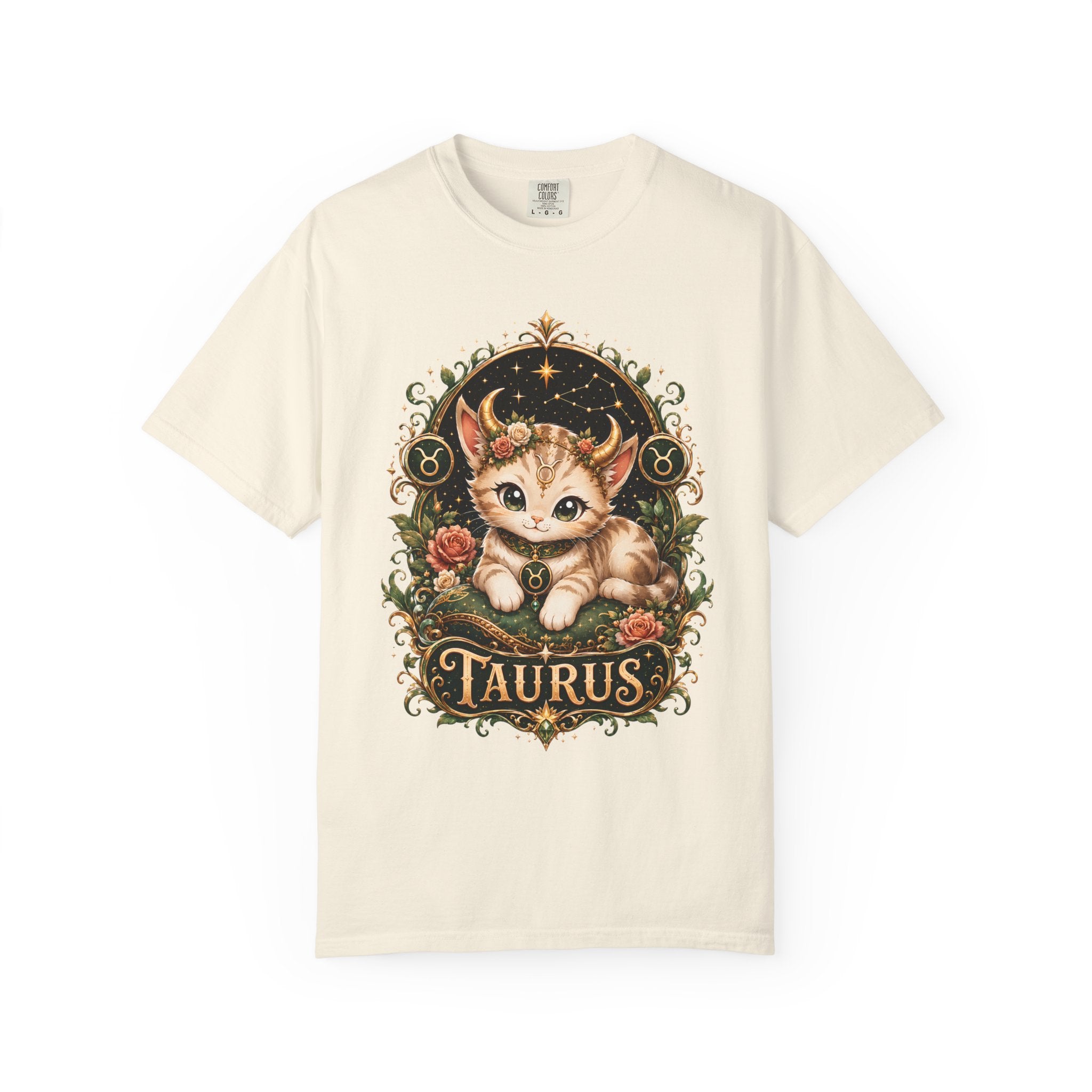 Taurus Cat Illustration T-Shirt | Zodiac Kitten Tee