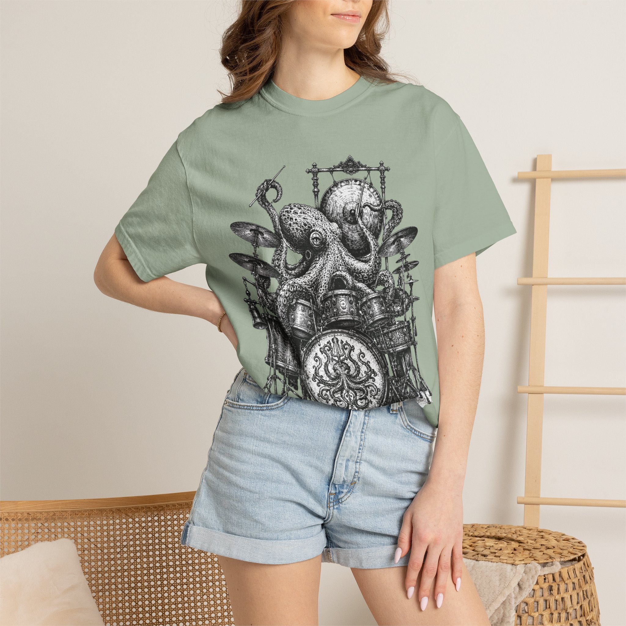 Octopus Drummer Shirt, Vintage Sea Creature T-Shirt, Musician Gift, Drum Set Graphic Tee, Nautical Rock Shirt, Ocean Lover Gift