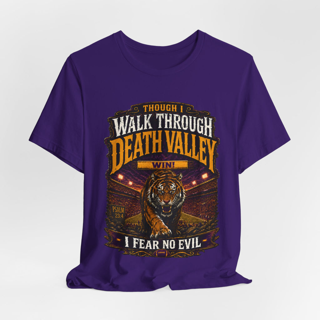 Though I Walk Through Death Valley Shirt, Purple Gold Tiger Football Tee, Louisiana Game Day Shirt, Fear No Evil Football Fan Tee