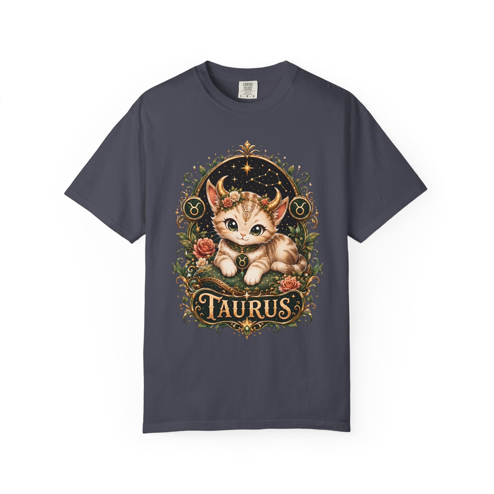 Taurus Cat Illustration T-Shirt | Zodiac Kitten Tee