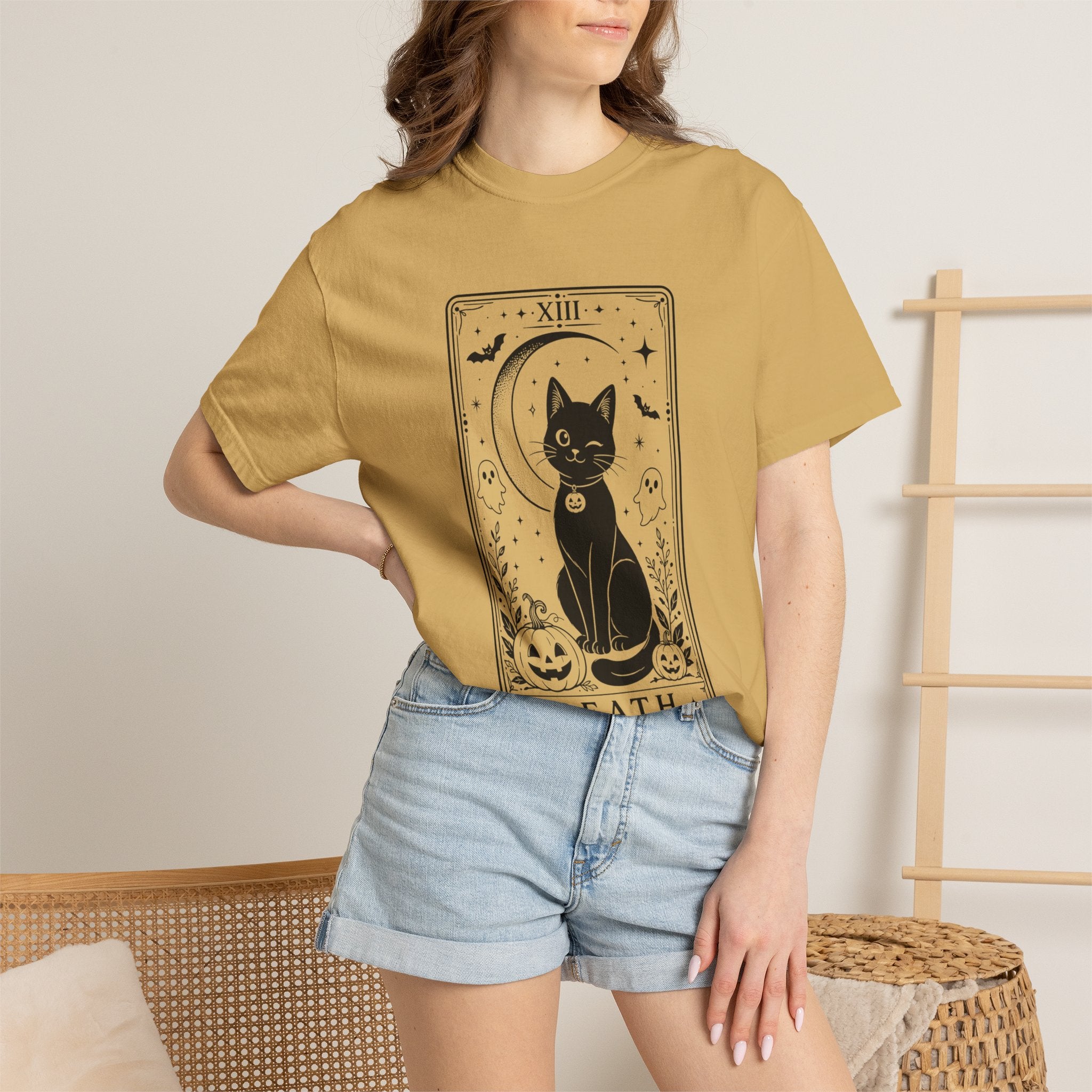 Halloween Black Cat Tarot Shirt, Death Card Cat Tee, Spooky Cat Shirt, Witchy Halloween Tee, Gothic Cat Lover Gift