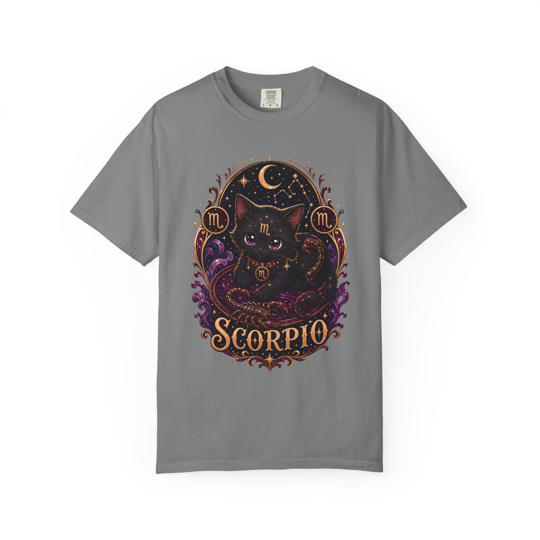 Scorpio Zodiac Scorpio Cat Illustration T-shirt | Astrological Night Sky