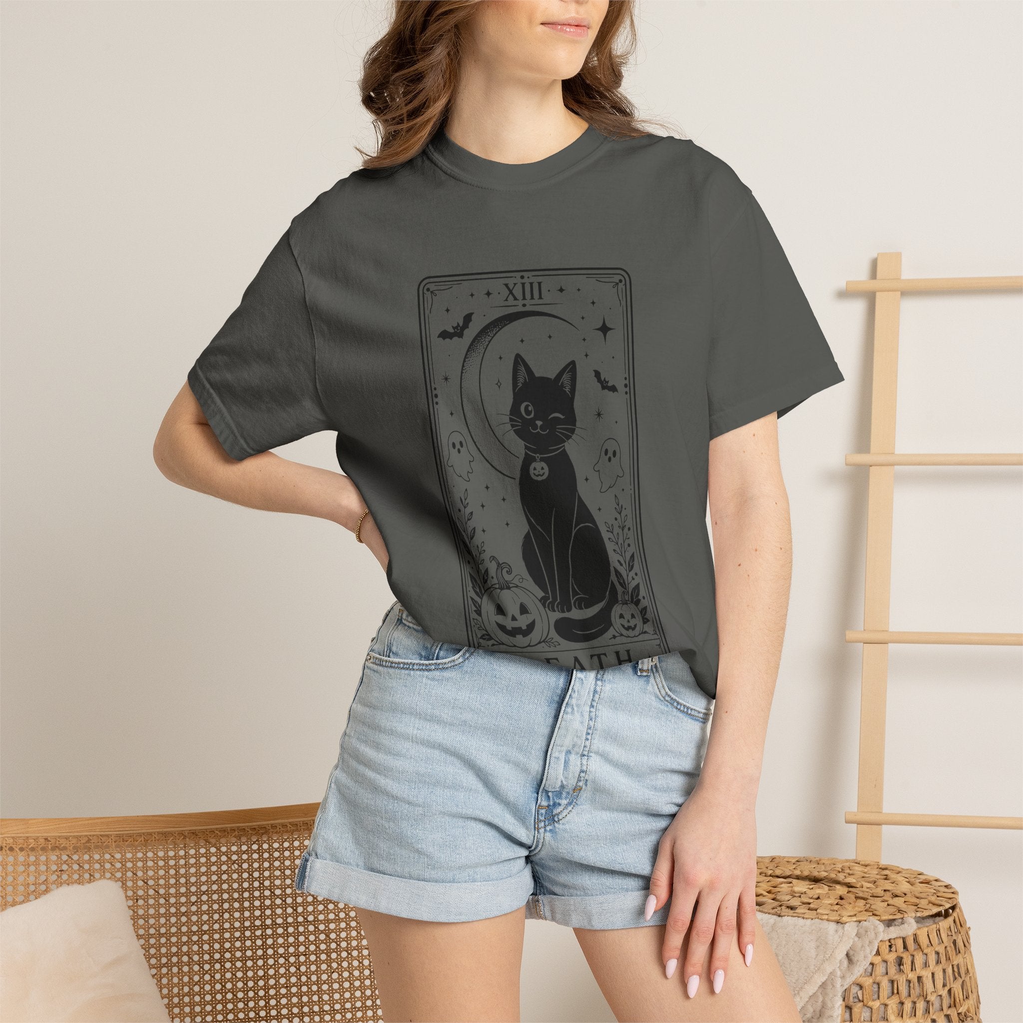 Halloween Black Cat Tarot Shirt, Death Card Cat Tee, Spooky Cat Shirt, Witchy Halloween Tee, Gothic Cat Lover Gift