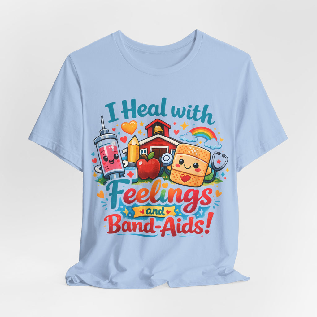 School Nurse Shirt, I Heal With Feelings and Band-Aids Tee, Cute Nurse Teacher Shirt, Elementary School Nurse Gift, Back to School Nurse Tee