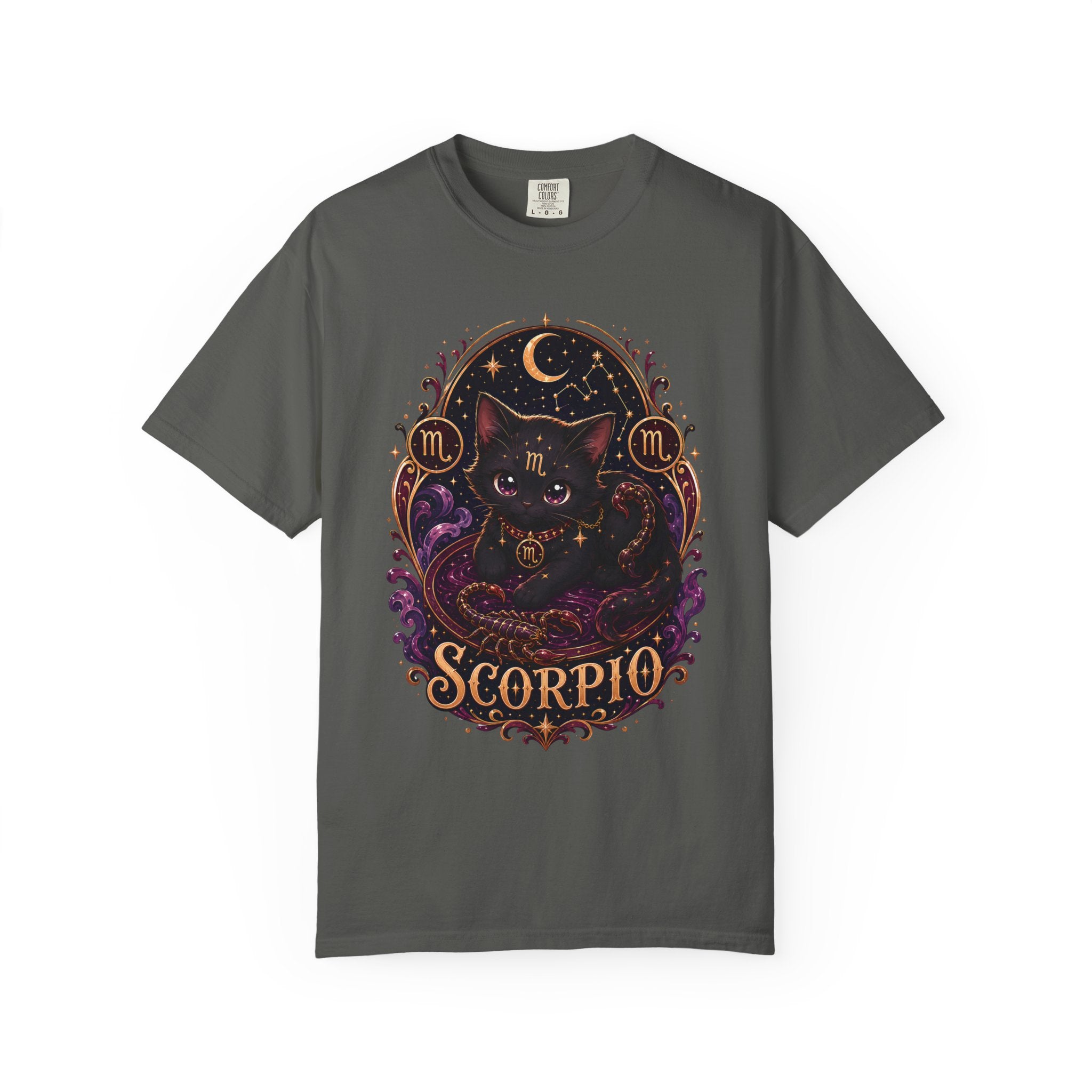 Scorpio Zodiac Scorpio Cat Illustration T-shirt | Astrological Night Sky