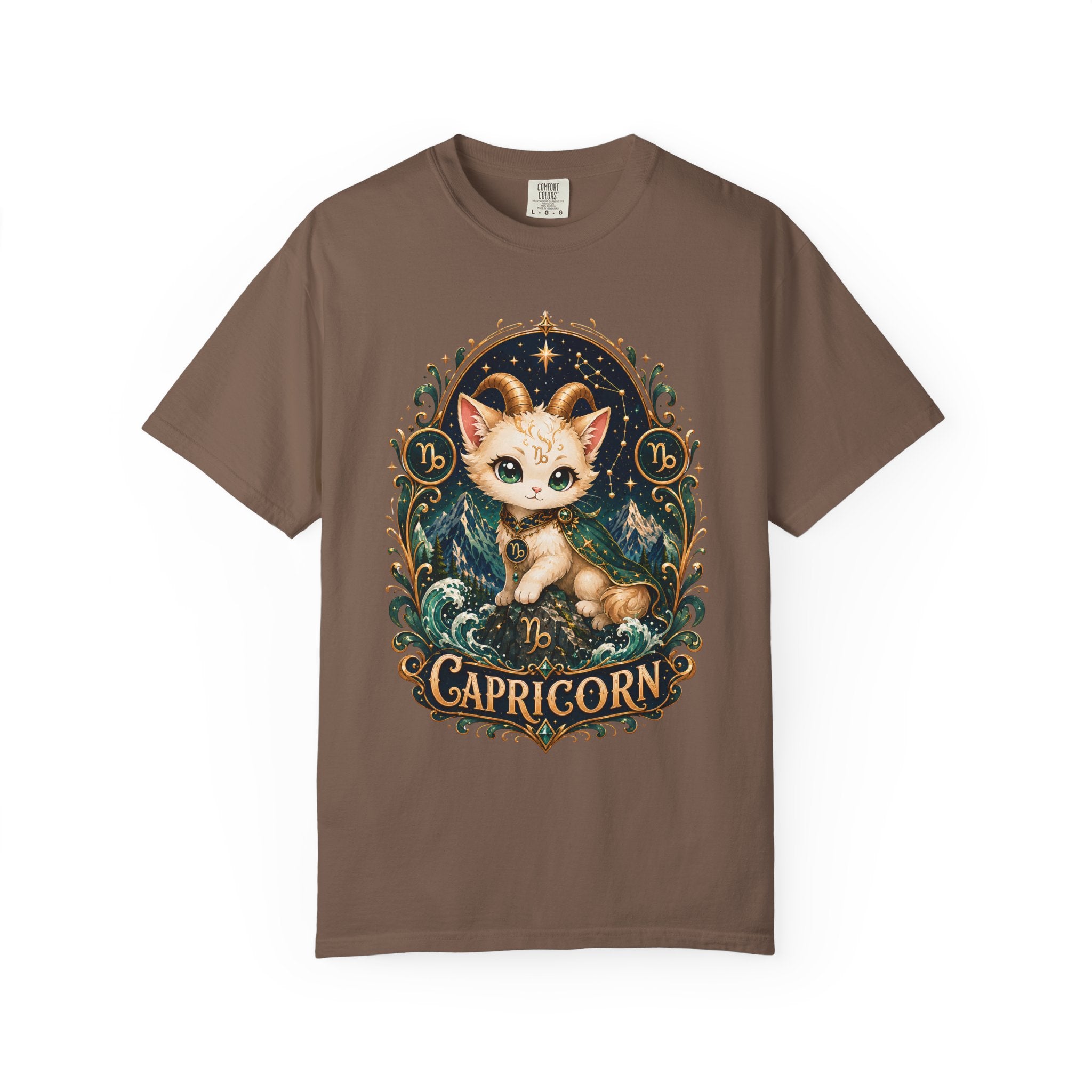 Capricorn Cat Illustration T-Shirt | Zodiac Kitty Graphic Tee