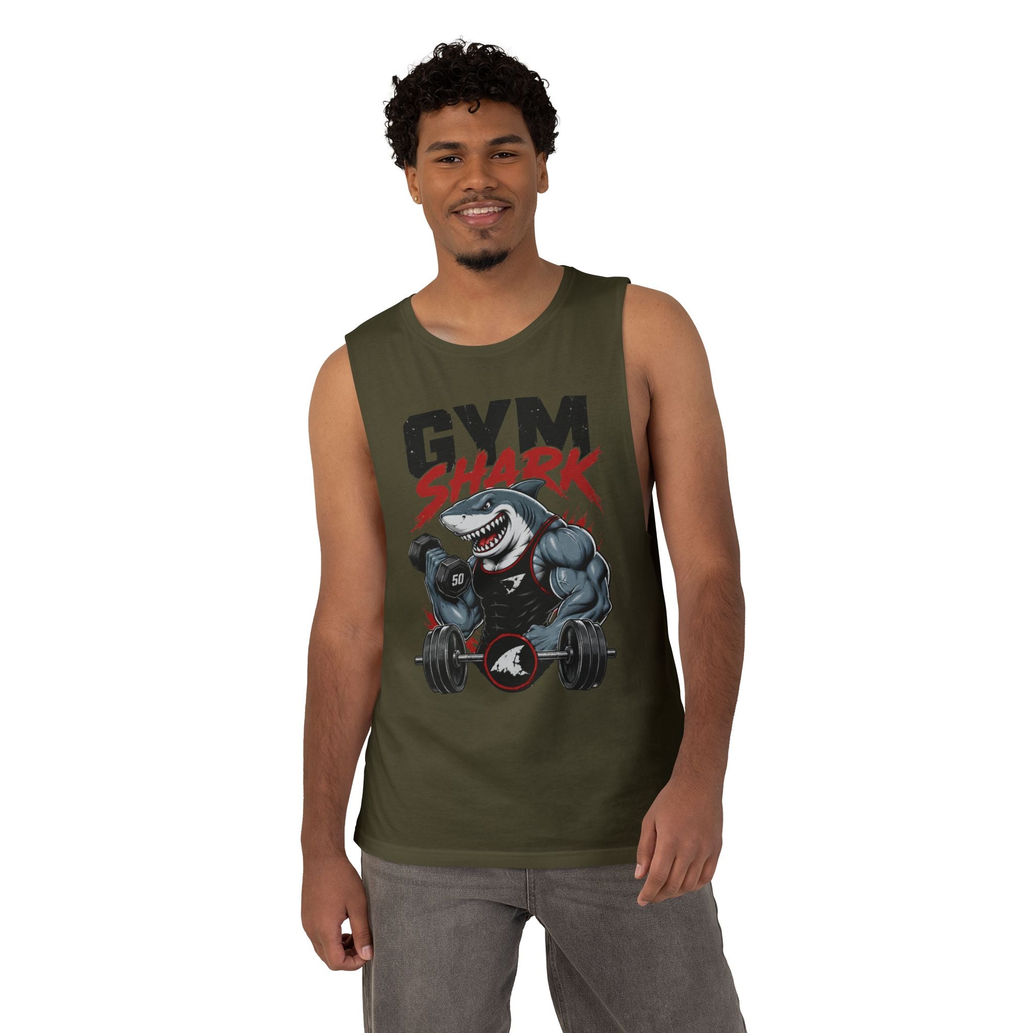Shark Mode Gym Tank Top, Funny Workout Tank, Bodybuilding Shark Shirt, Weightlifting Muscle Tank, Fitness Gift for Men, Gym Lover Tank
