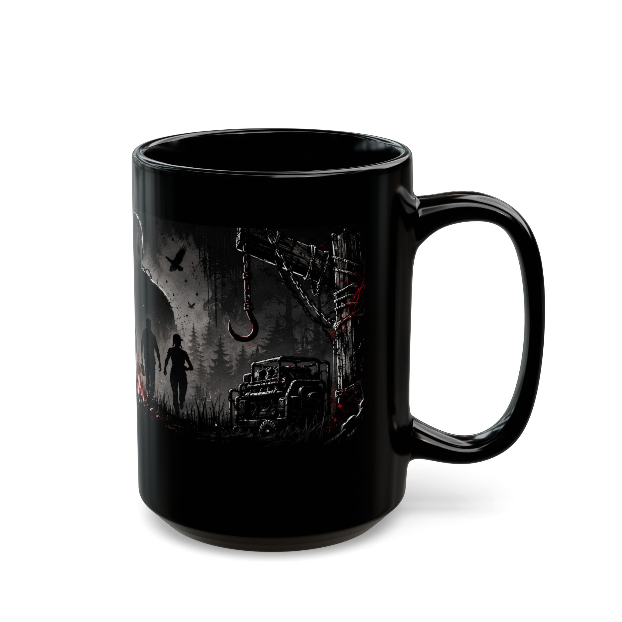 Hooked on Coffee Mug, 15 oz Black Horror Gaming Mug, Survivor Killer Coffee Cup, Gift for DBD Fans and Coffee Lovers