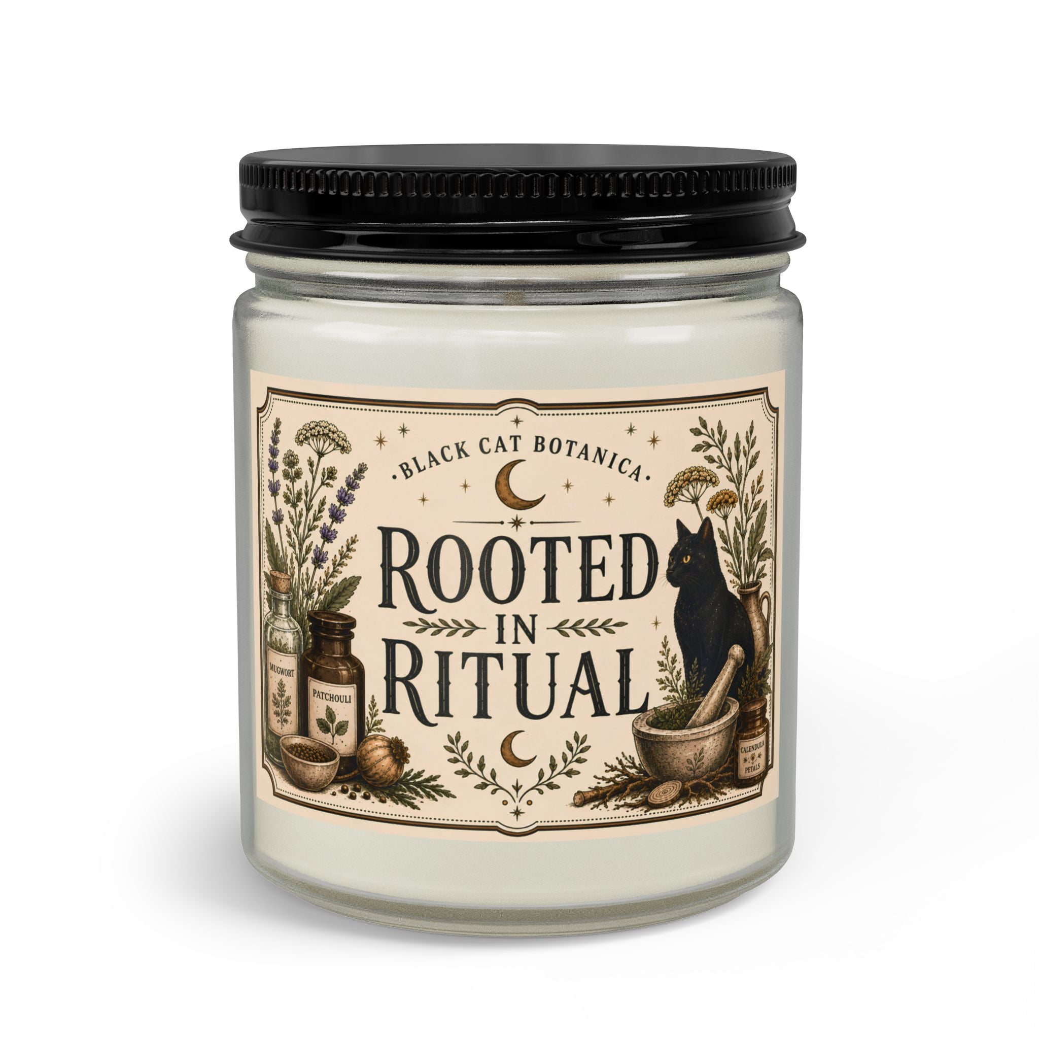 Rooted in Ritual Candle Set, Black Cat Botanica Apothecary Candle, Witchy Candle Gift, Botanical Soy Candle, Match Jar and Wick Trimmer Set