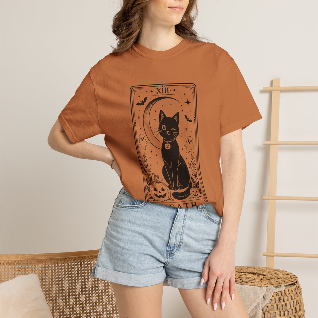 Halloween Black Cat Tarot Shirt, Death Card Cat Tee, Spooky Cat Shirt, Witchy Halloween Tee, Gothic Cat Lover Gift