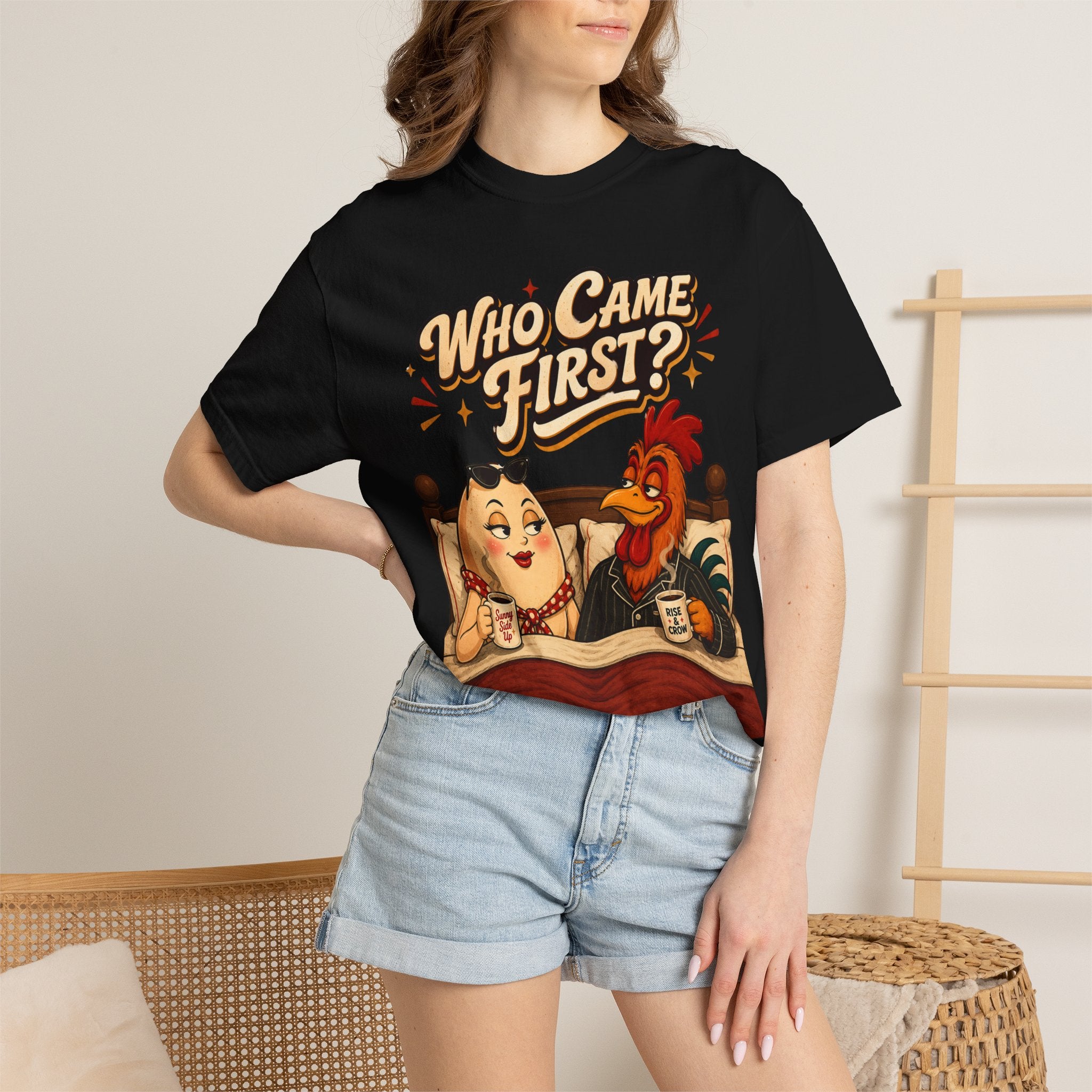 Funny Chicken Egg Shirt, Who Came First Tshirt, Rooster and Egg Graphic Tee, Farmhouse Humor Shirt, Breakfast Lover GIft