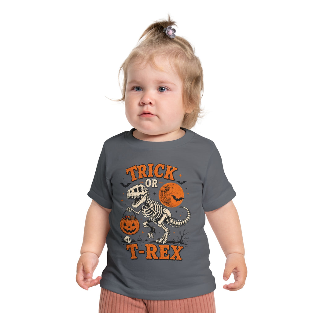 Trick or T-Rex Baby Short Sleeve T-Shirt | Halloween Dinosaur Pumpkin