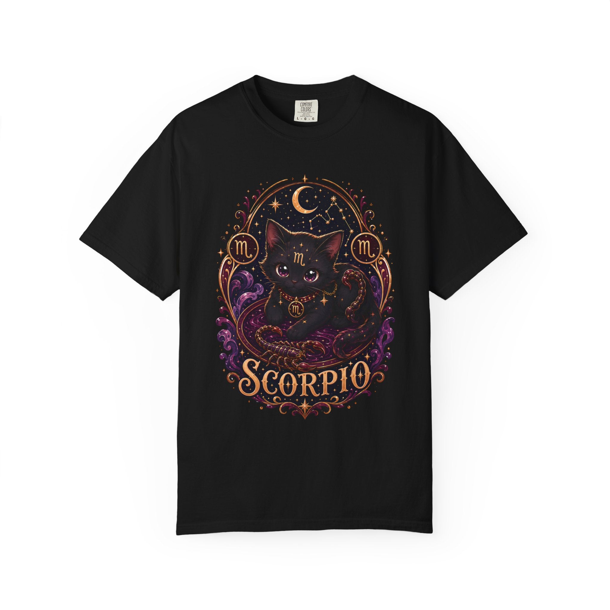 Scorpio Zodiac Scorpio Cat Illustration T-shirt | Astrological Night Sky