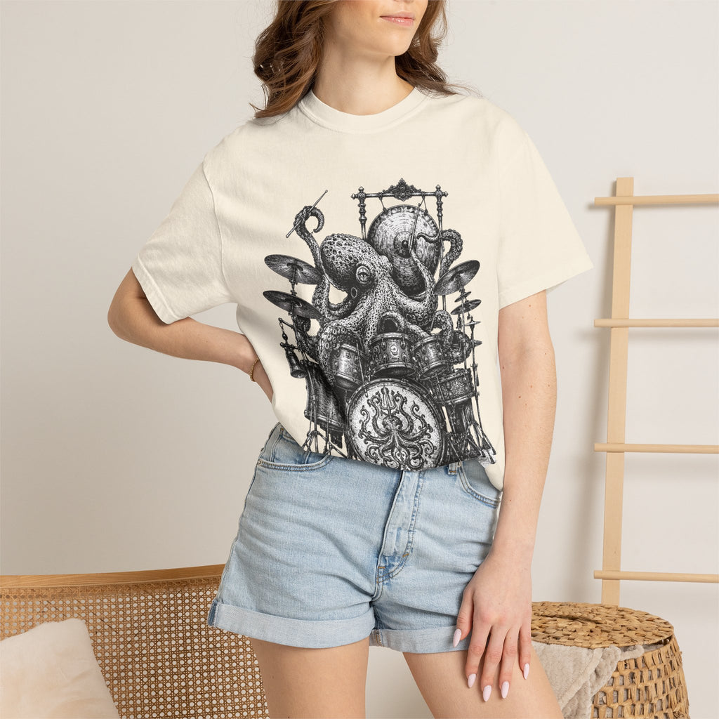 Octopus Drummer Shirt, Vintage Sea Creature T-Shirt, Musician Gift, Drum Set Graphic Tee, Nautical Rock Shirt, Ocean Lover Gift