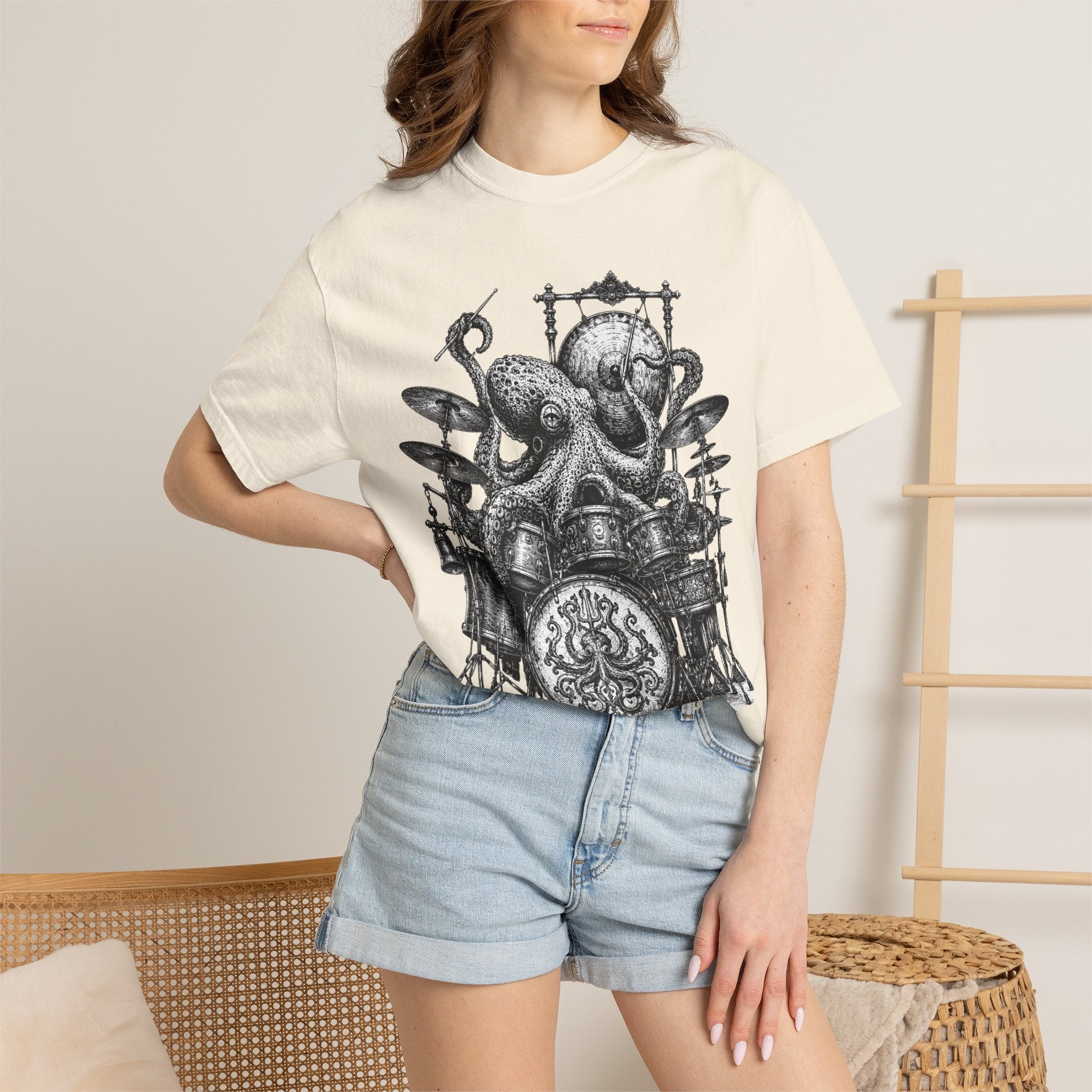Octopus Drummer Shirt, Vintage Sea Creature T-Shirt, Musician Gift, Drum Set Graphic Tee, Nautical Rock Shirt, Ocean Lover Gift