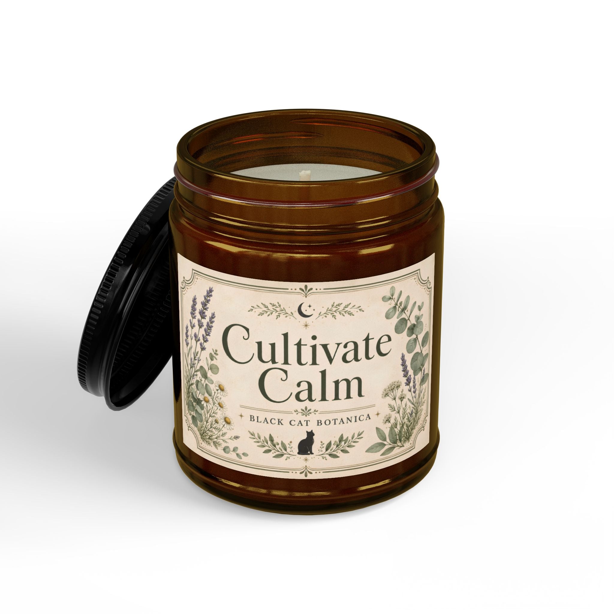 Cultivate Calm Soy Candle, Amber Jar Candle with Black Lid