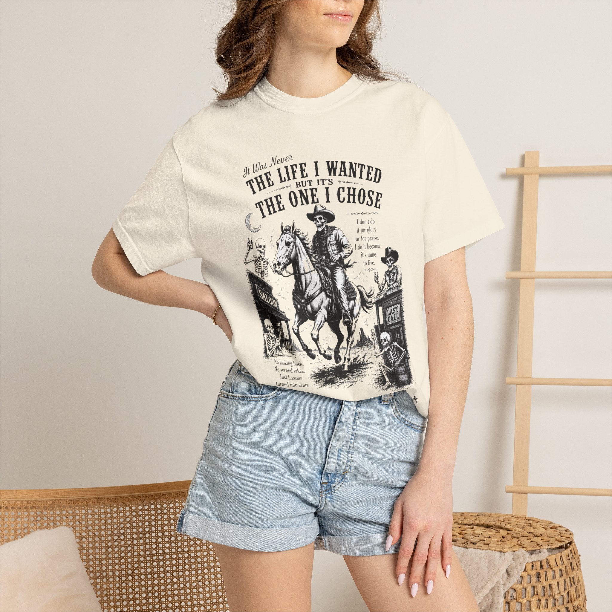 Vintage Skeleton Cowboy Graphic Tee Western Skull Rider Shirt for Men, Country Outlaw Streetwear Tee
