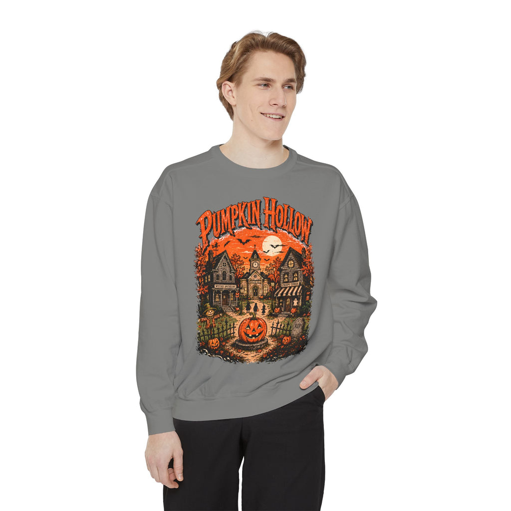 Pumpkin Hollow village scene Sweatshirt | Halloween pumpkin graphic
