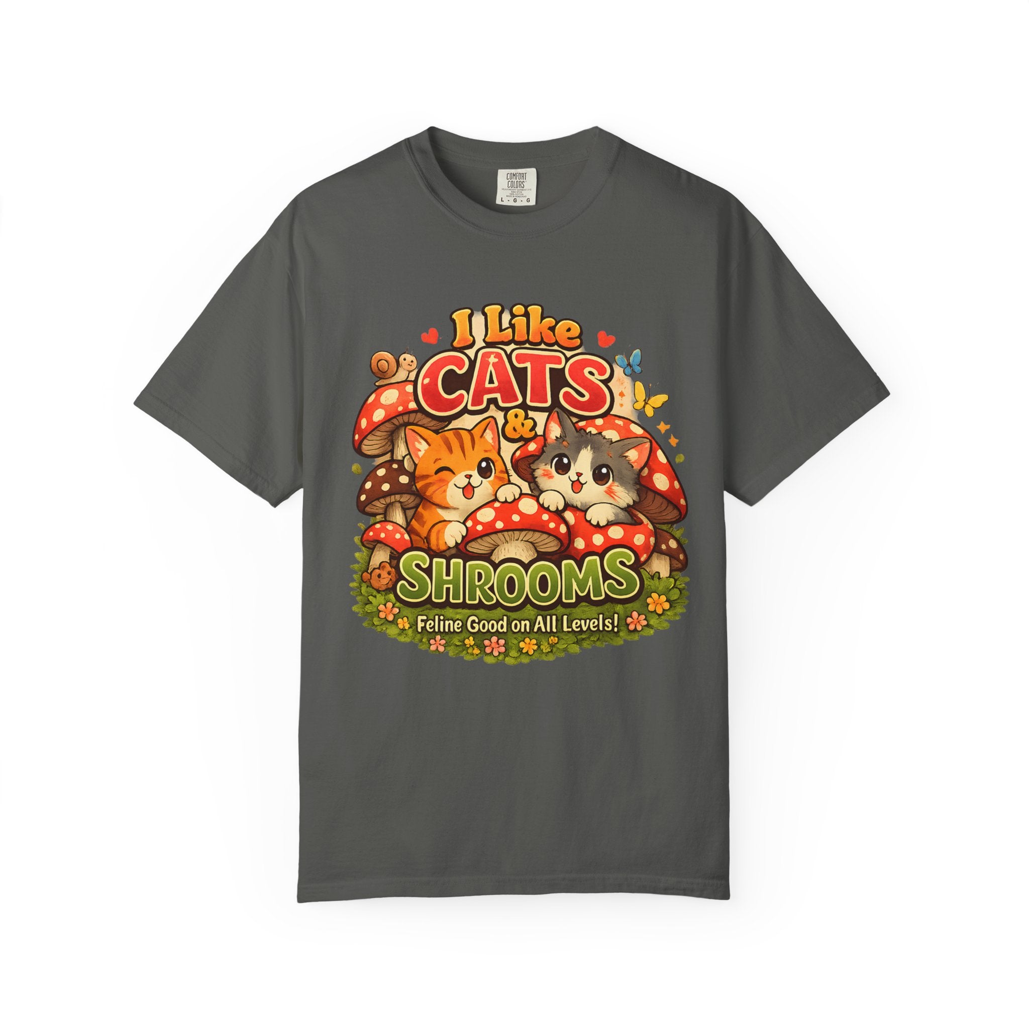 I Like Cats & Shrooms Shirt | Cute Mushroom Cat T-Shirt | Cottagecore Cat Lover Tee | Whimsical Kawaii Graphic Tee | Comfort Colors Shirt