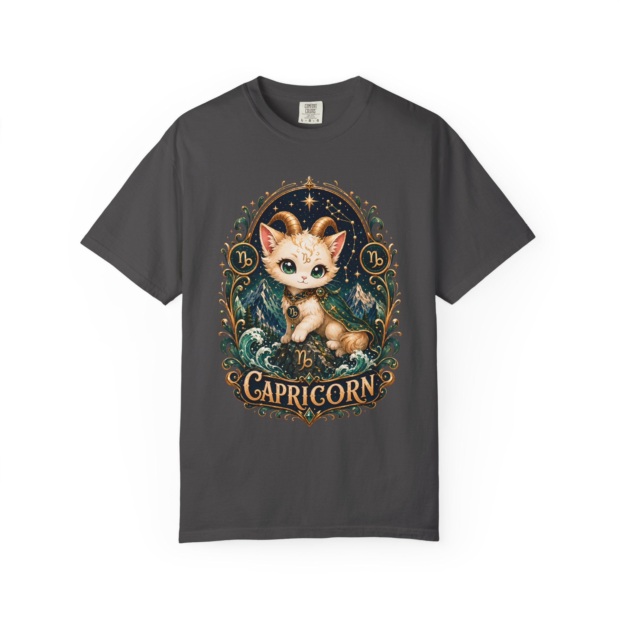 Capricorn Cat Illustration T-Shirt | Zodiac Kitty Graphic Tee