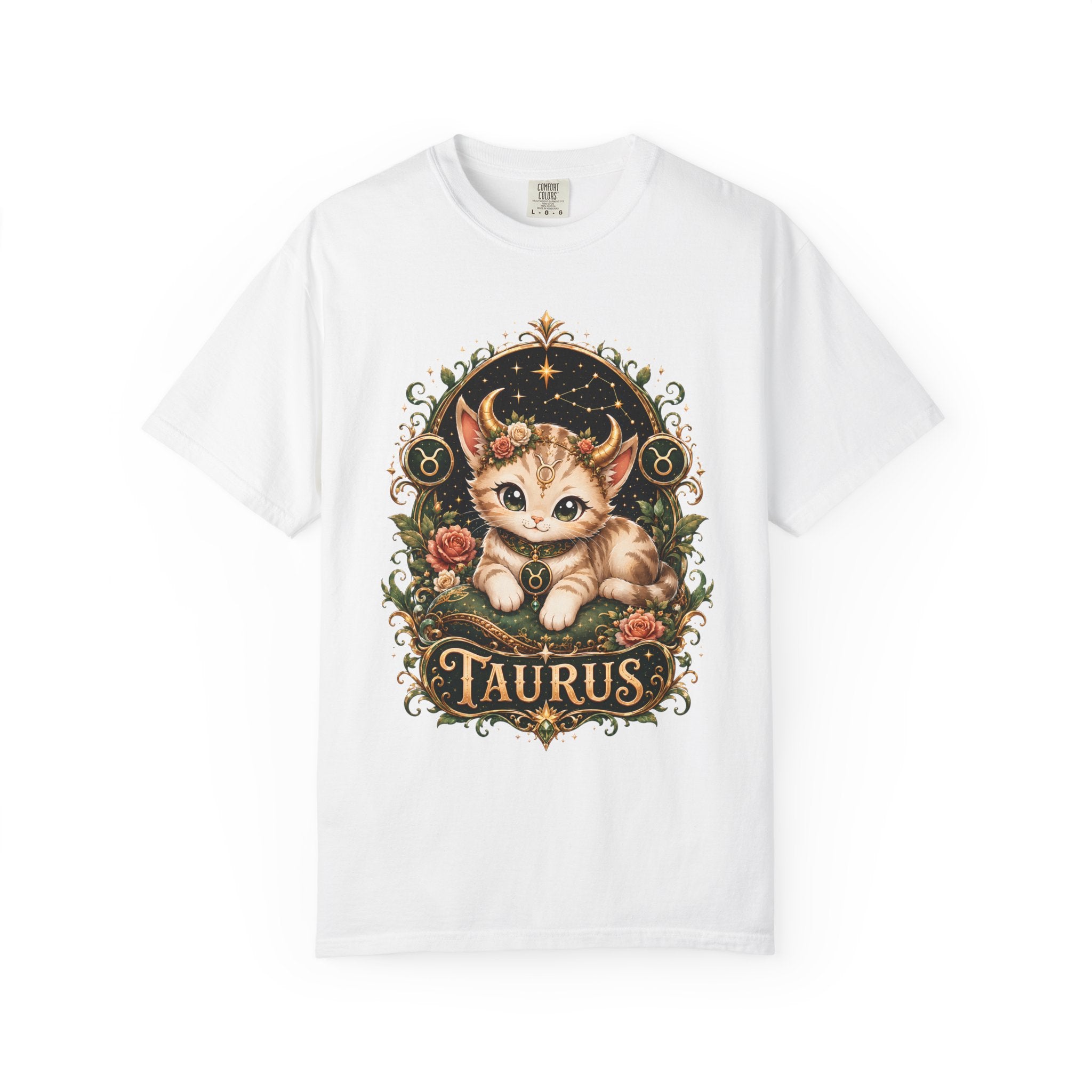 Taurus Cat Illustration T-Shirt | Zodiac Kitten Tee