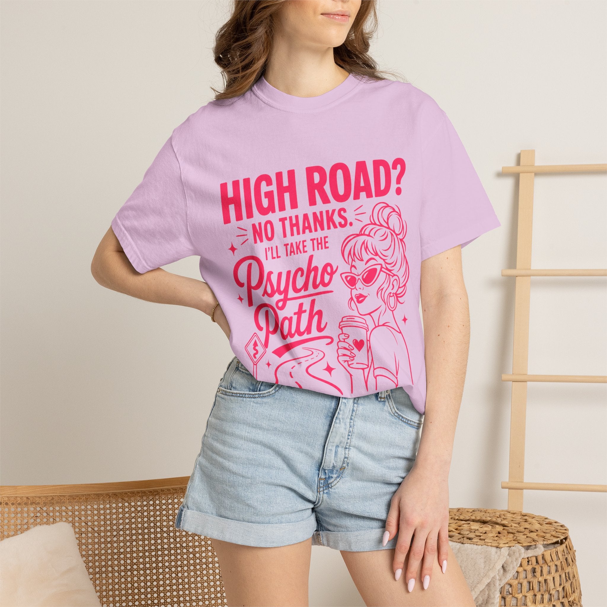 Psycho Path Shirt, High Road No Thanks Tee, Funny Retro Graphic Tee, Sassy Pink Quote Shirt, Womens Sarcastic T-Shirt