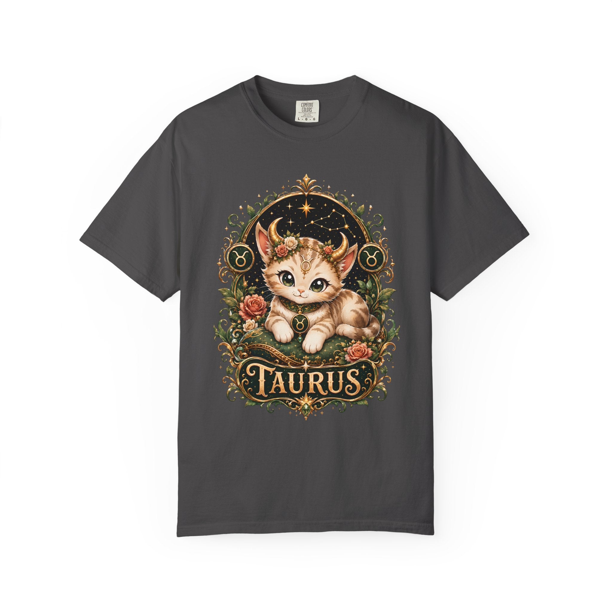 Taurus Cat Illustration T-Shirt | Zodiac Kitten Tee