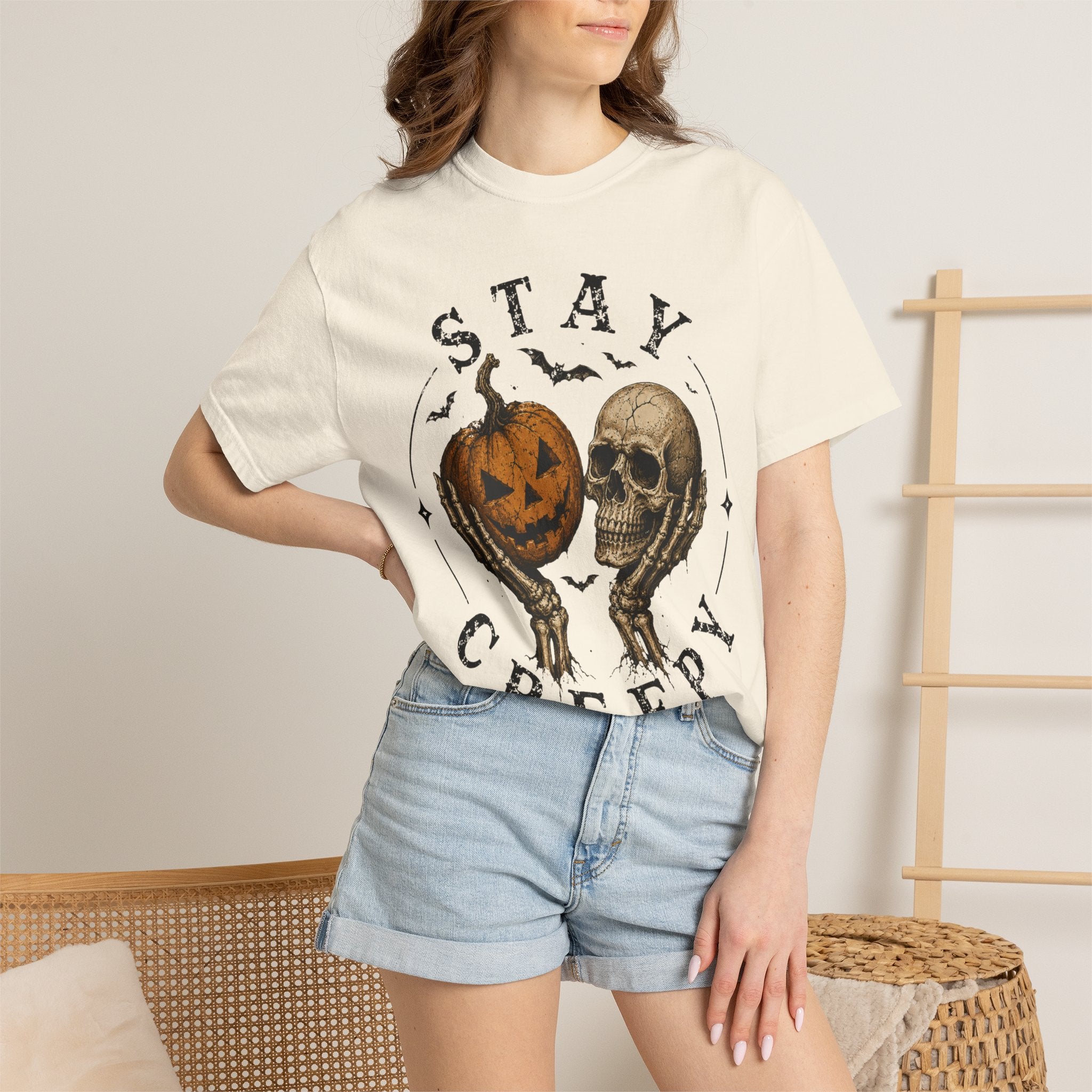 Stay Creepy Shirt, Halloween Pumpkin Skull Tee, Vintage Spooky Graphic Shirt, Jack O Lantern Skeleton Hands Tee, Cute Creepy Halloween Gift