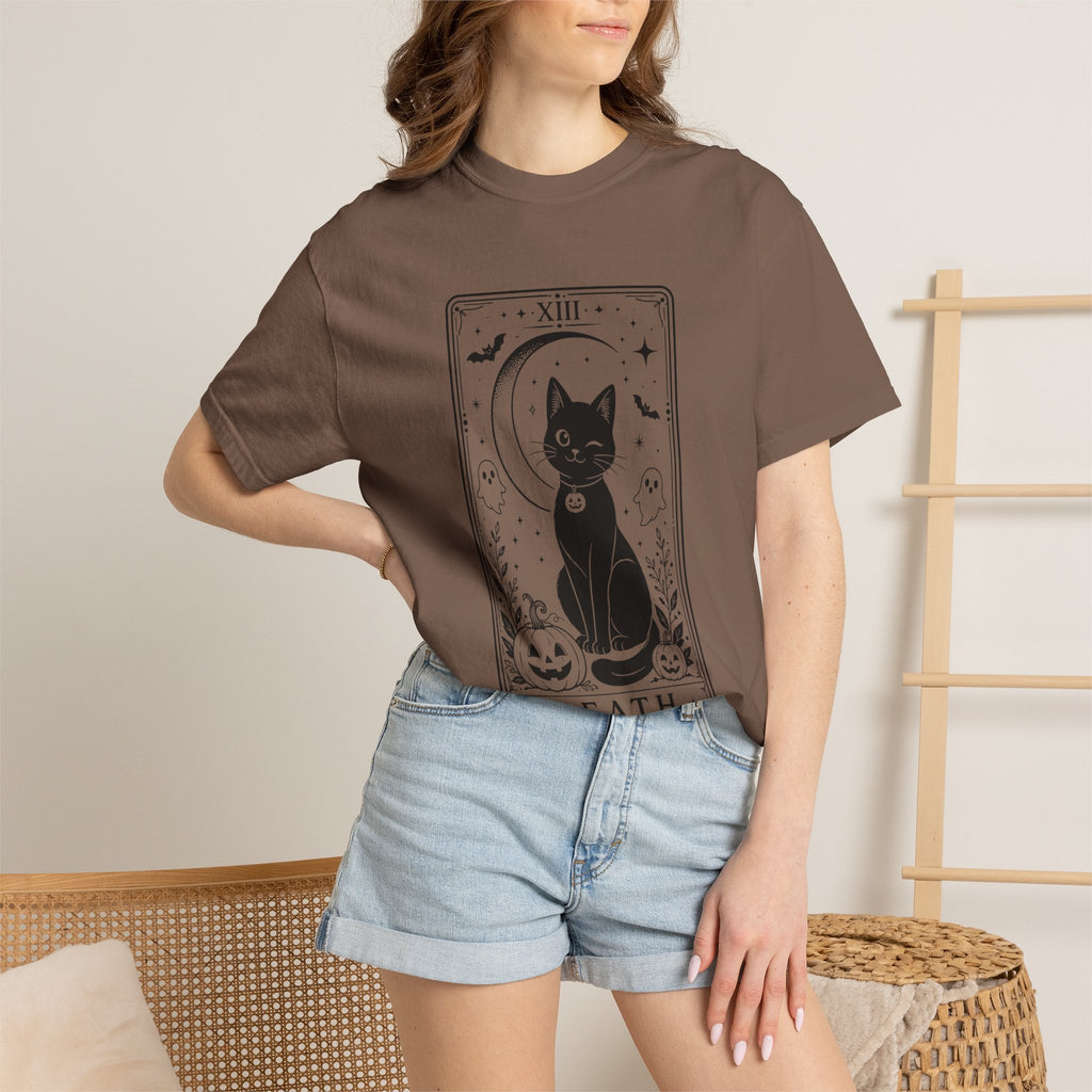 Halloween Black Cat Tarot Shirt, Death Card Cat Tee, Spooky Cat Shirt, Witchy Halloween Tee, Gothic Cat Lover Gift