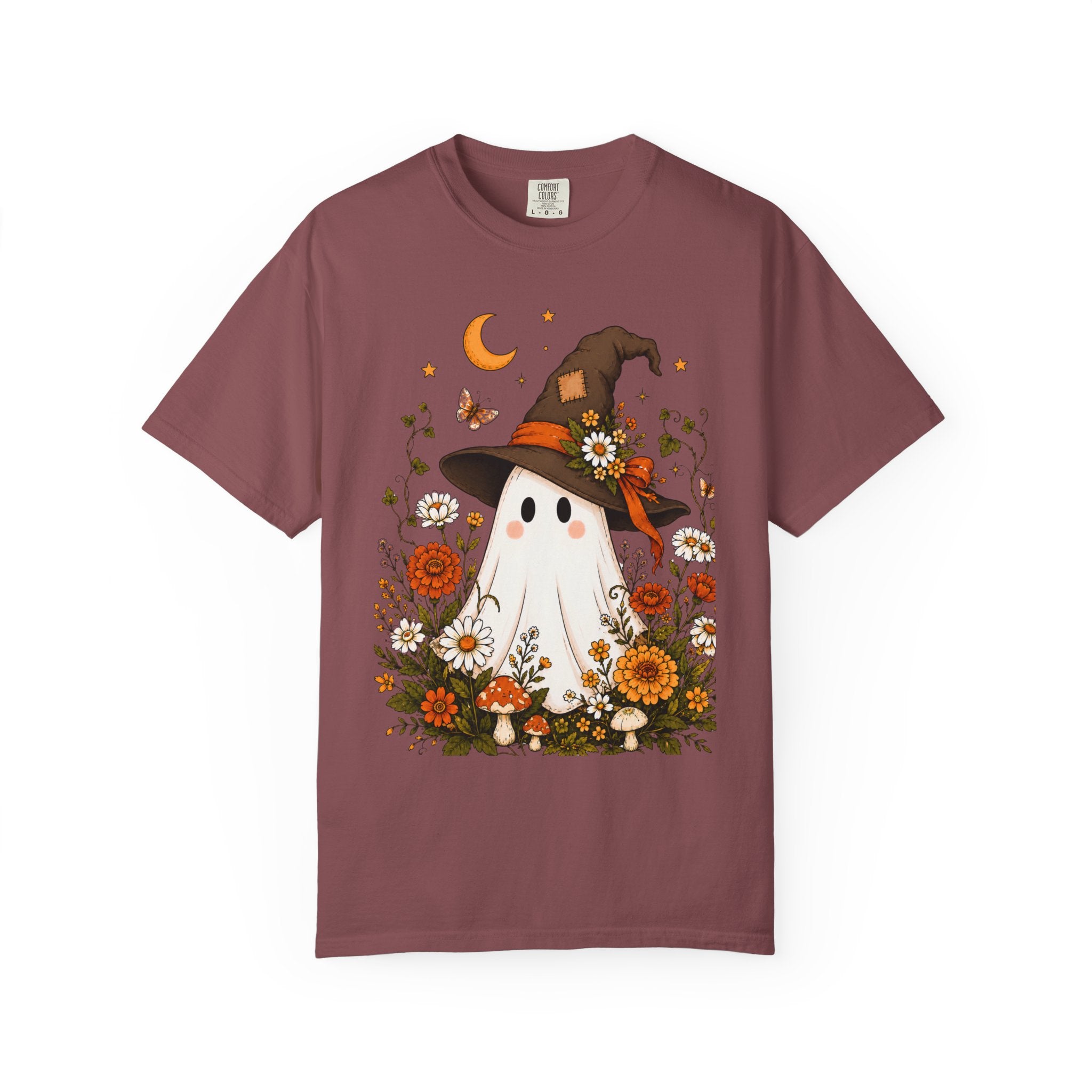 Cute Ghost Halloween Shirt, Cottagecore Ghost Tee, WItch Hat Ghost Shirt, Fall Wildflower Shirt, Spooky Season Comfort Colors Tee