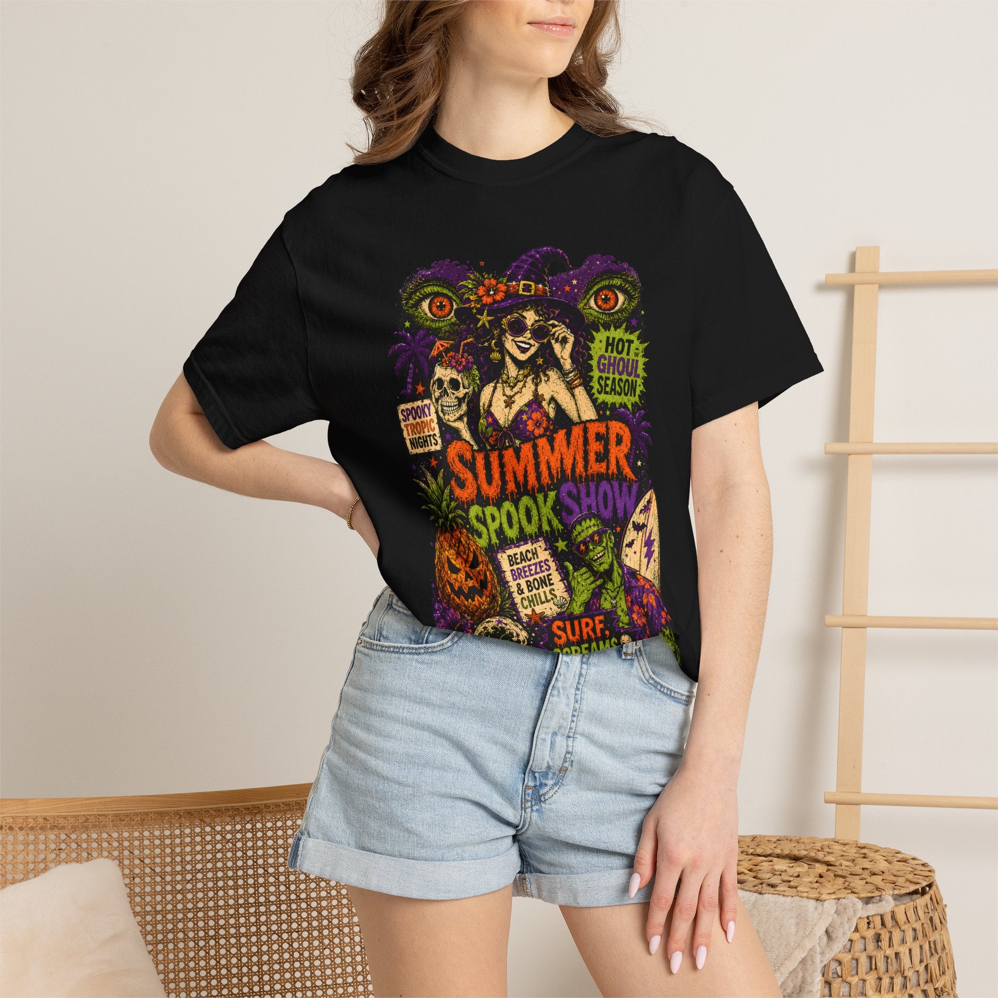 Summer Halloween Shirt, Spooky Tropical Witch Tee, Hot Ghoul Season Shirt, Retro Surf Horror Shirt, Halloween Beach Vacation Tee