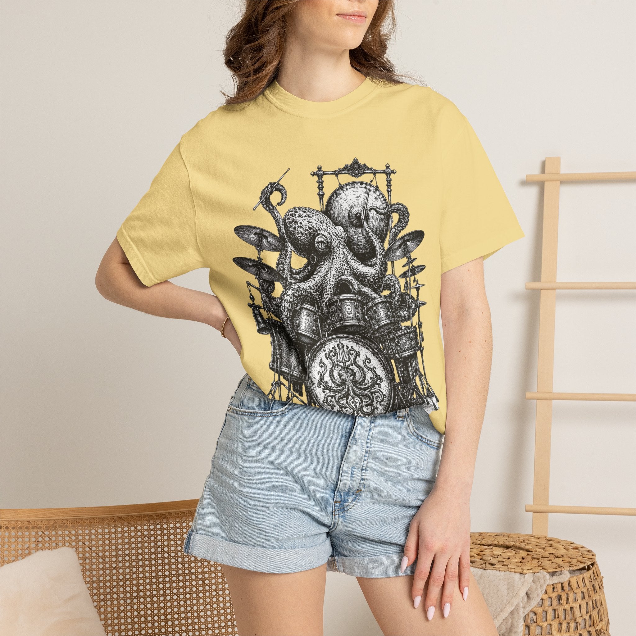 Octopus Drummer Shirt, Vintage Sea Creature T-Shirt, Musician Gift, Drum Set Graphic Tee, Nautical Rock Shirt, Ocean Lover Gift
