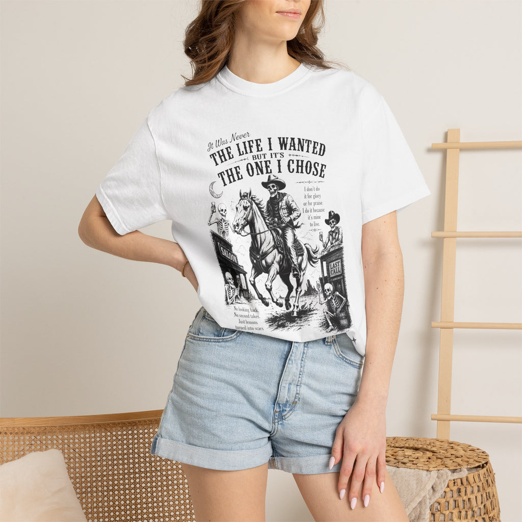 Vintage Skeleton Cowboy Graphic Tee Western Skull Rider Shirt for Men, Country Outlaw Streetwear Tee