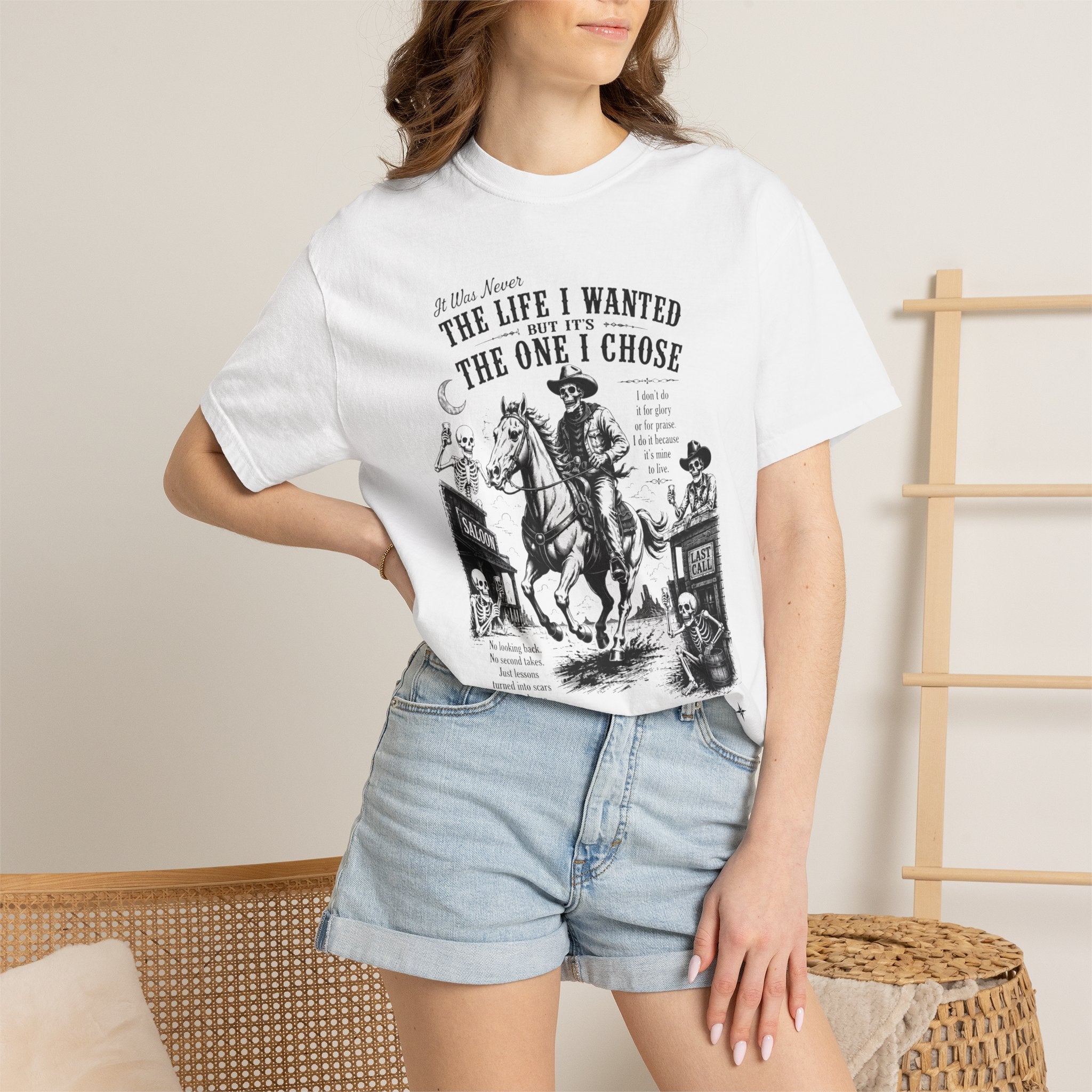 Vintage Skeleton Cowboy Graphic Tee Western Skull Rider Shirt for Men, Country Outlaw Streetwear Tee