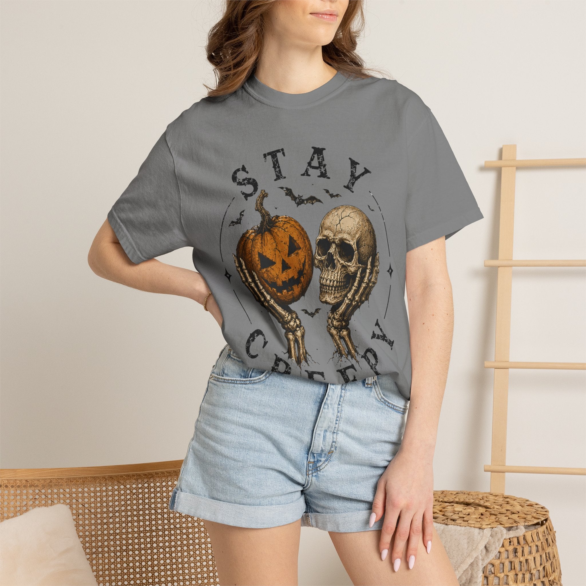 Stay Creepy Shirt, Halloween Pumpkin Skull Tee, Vintage Spooky Graphic Shirt, Jack O Lantern Skeleton Hands Tee, Cute Creepy Halloween Gift