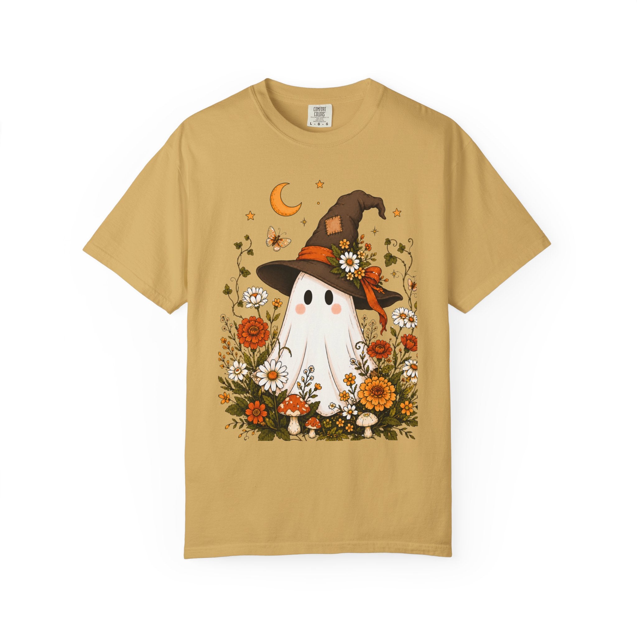 Cute Ghost Halloween Shirt, Cottagecore Ghost Tee, WItch Hat Ghost Shirt, Fall Wildflower Shirt, Spooky Season Comfort Colors Tee