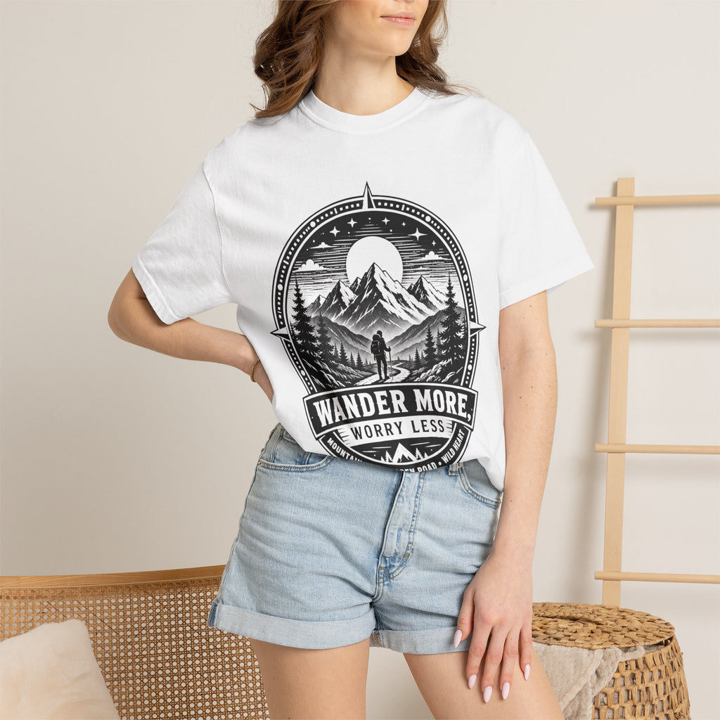 Wander More Worry Less Shirt, Mountain Hiking Tee, Adventure Shirt, Outdoorsy Graphic Tee, Nature Lover Gift, Camping Shirt, Hiking Gift