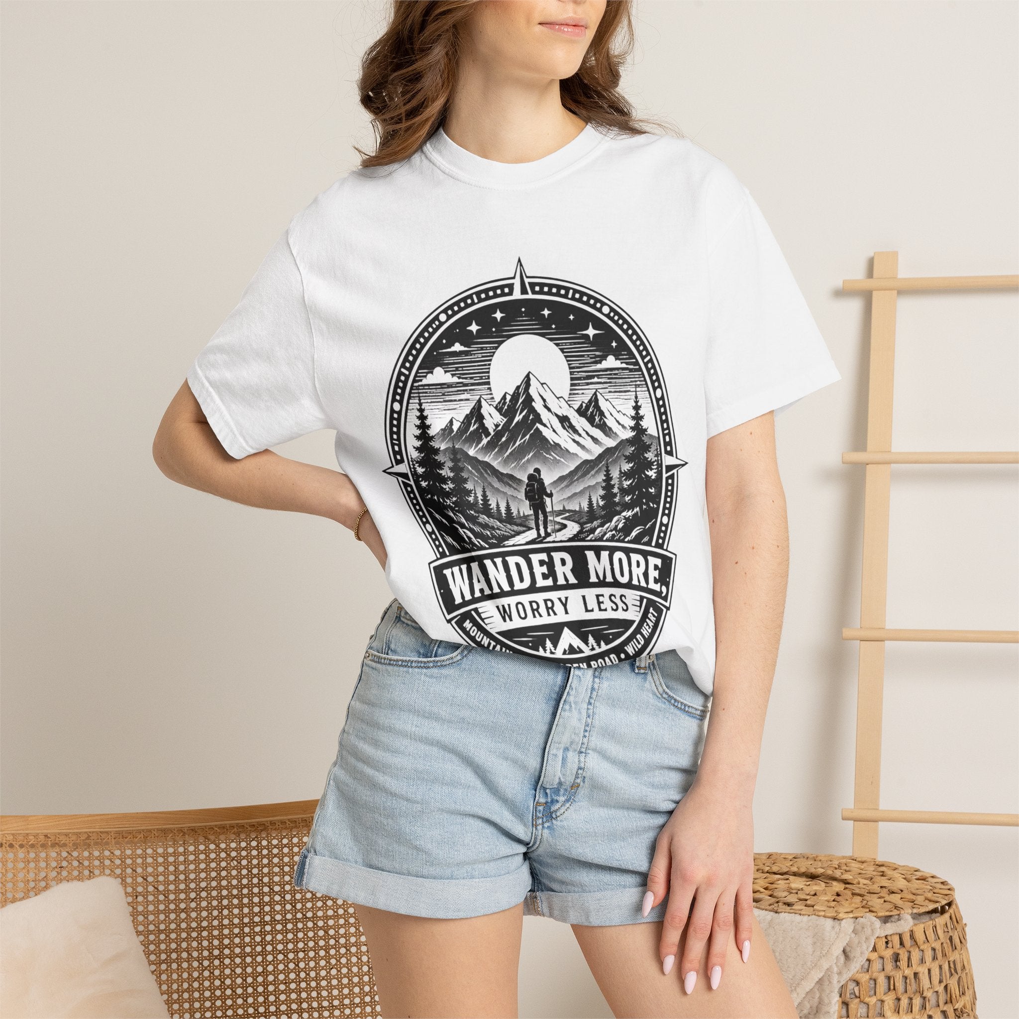 Wander More Worry Less Shirt, Mountain Hiking Tee, Adventure Shirt, Outdoorsy Graphic Tee, Nature Lover Gift, Camping Shirt, Hiking Gift