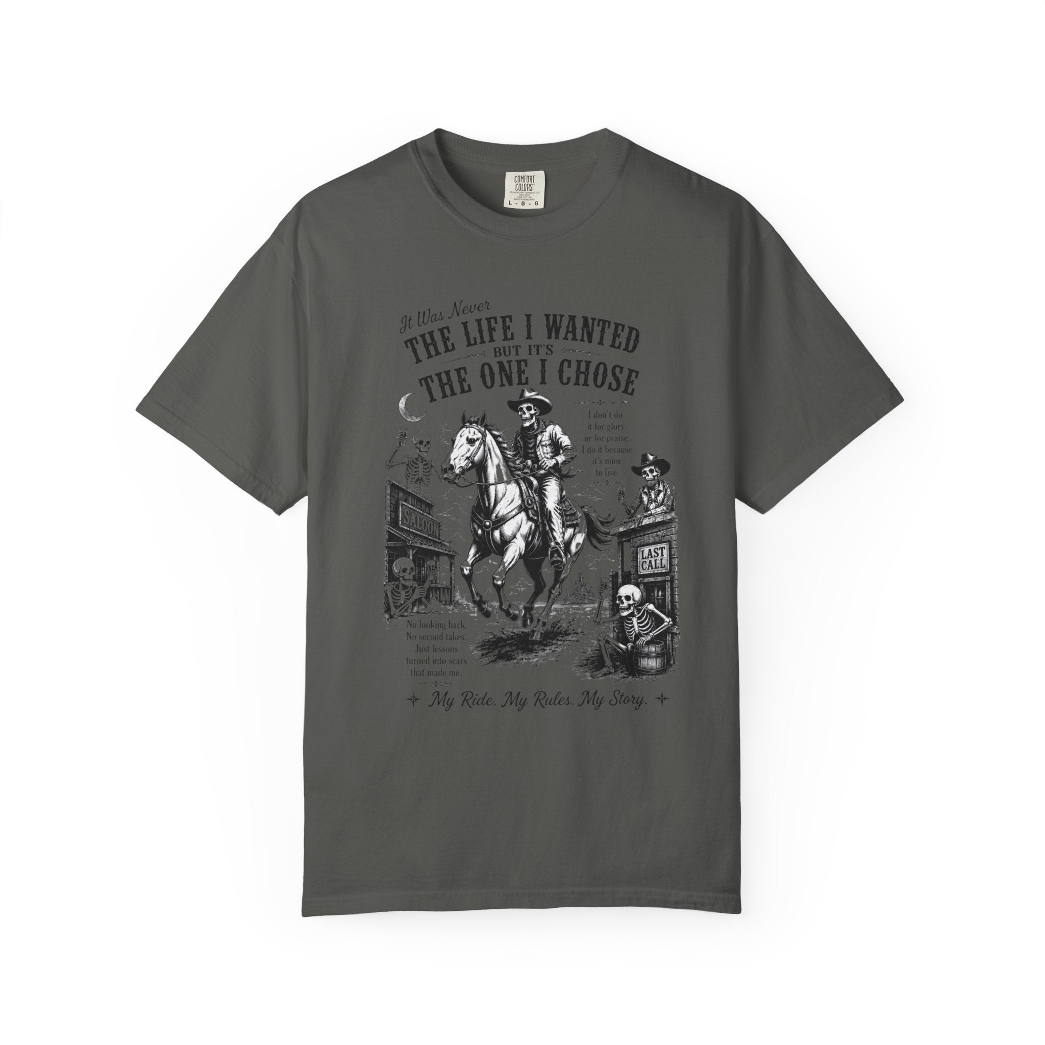 Vintage Skeleton Cowboy Graphic Tee Western Skull Rider Shirt for Men, Country Outlaw Streetwear Tee